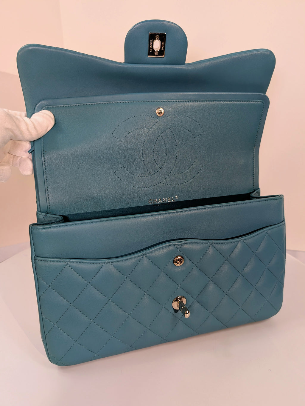 Chanel Teal Quilted Lambskin Jumbo Classic Double Flap Bag