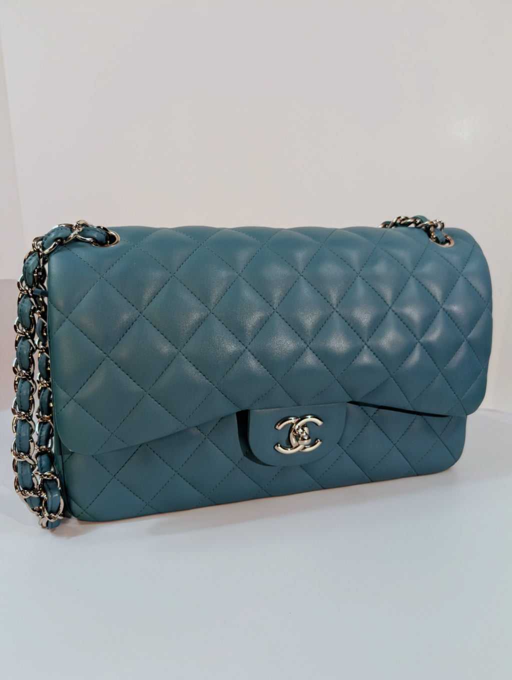 Chanel Teal Quilted Lambskin Jumbo Classic Double Flap Bag