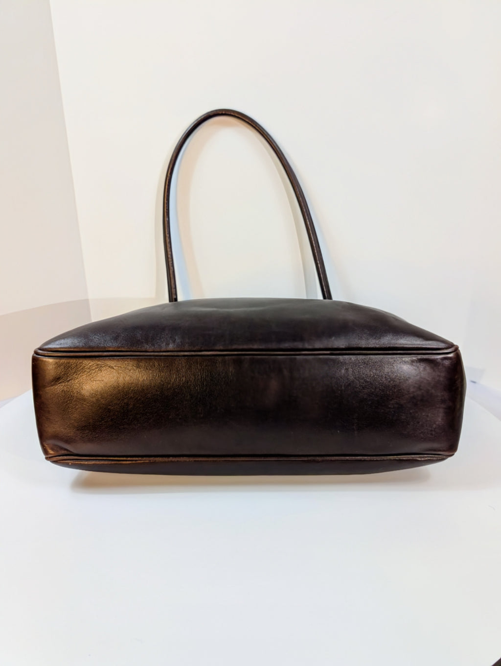 Chanel Vintage Dark Brown Chestnut Lambskin Stitched CC Tote with 24k Gold-Plated Charm