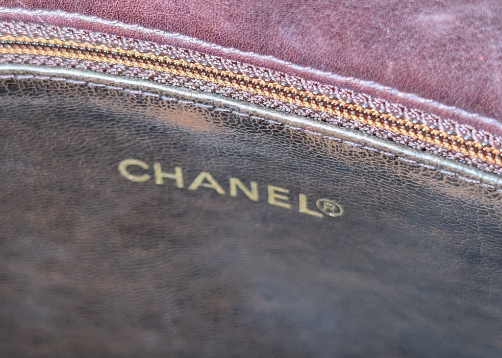 Chanel Vintage Dark Brown Chestnut Lambskin Stitched CC Tote with 24k Gold-Plated Charm
