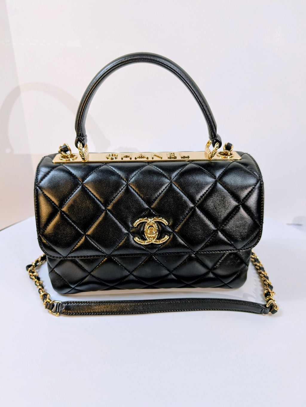 Chanel Black Quilted Lambskin Trendy CC Top Handle Flap Bag