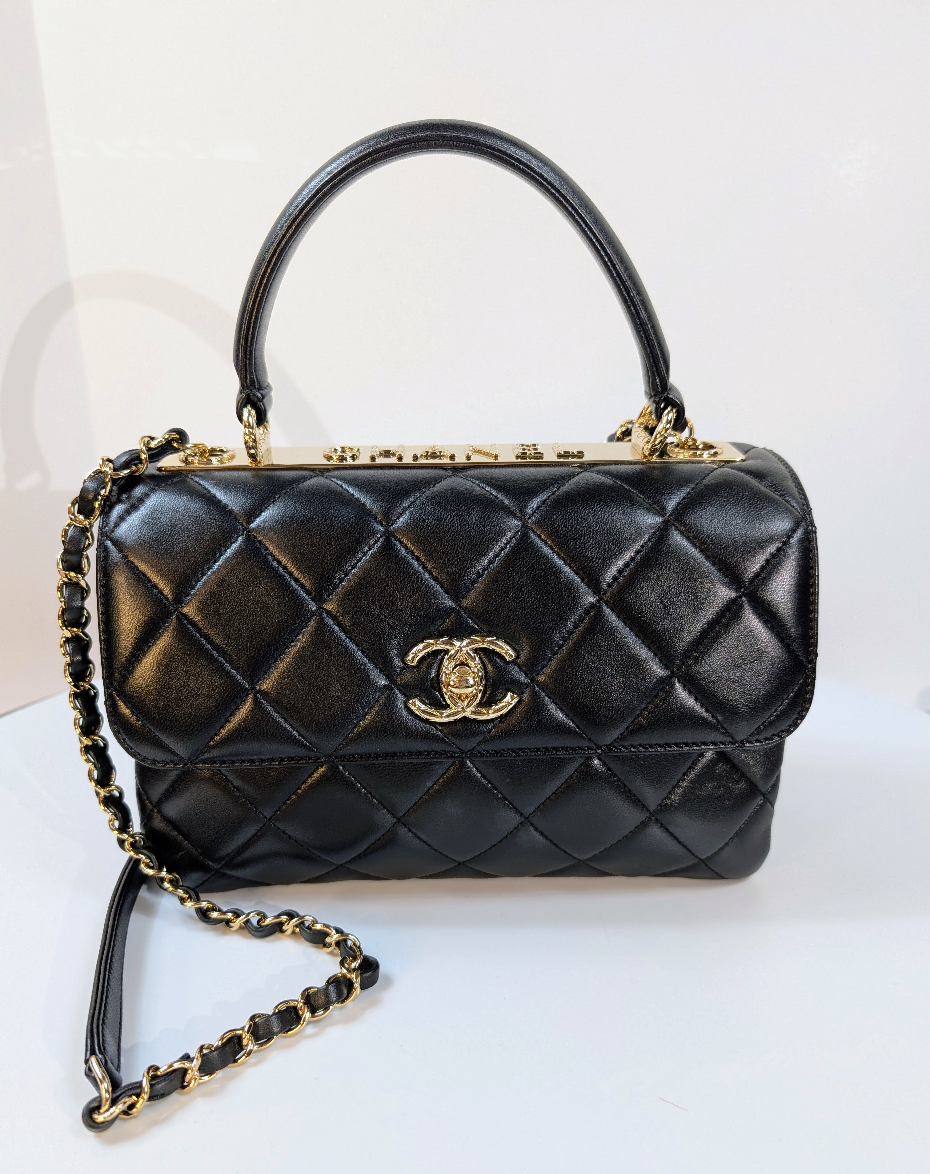 Chanel Black Quilted Lambskin Trendy CC Top Handle Flap Bag