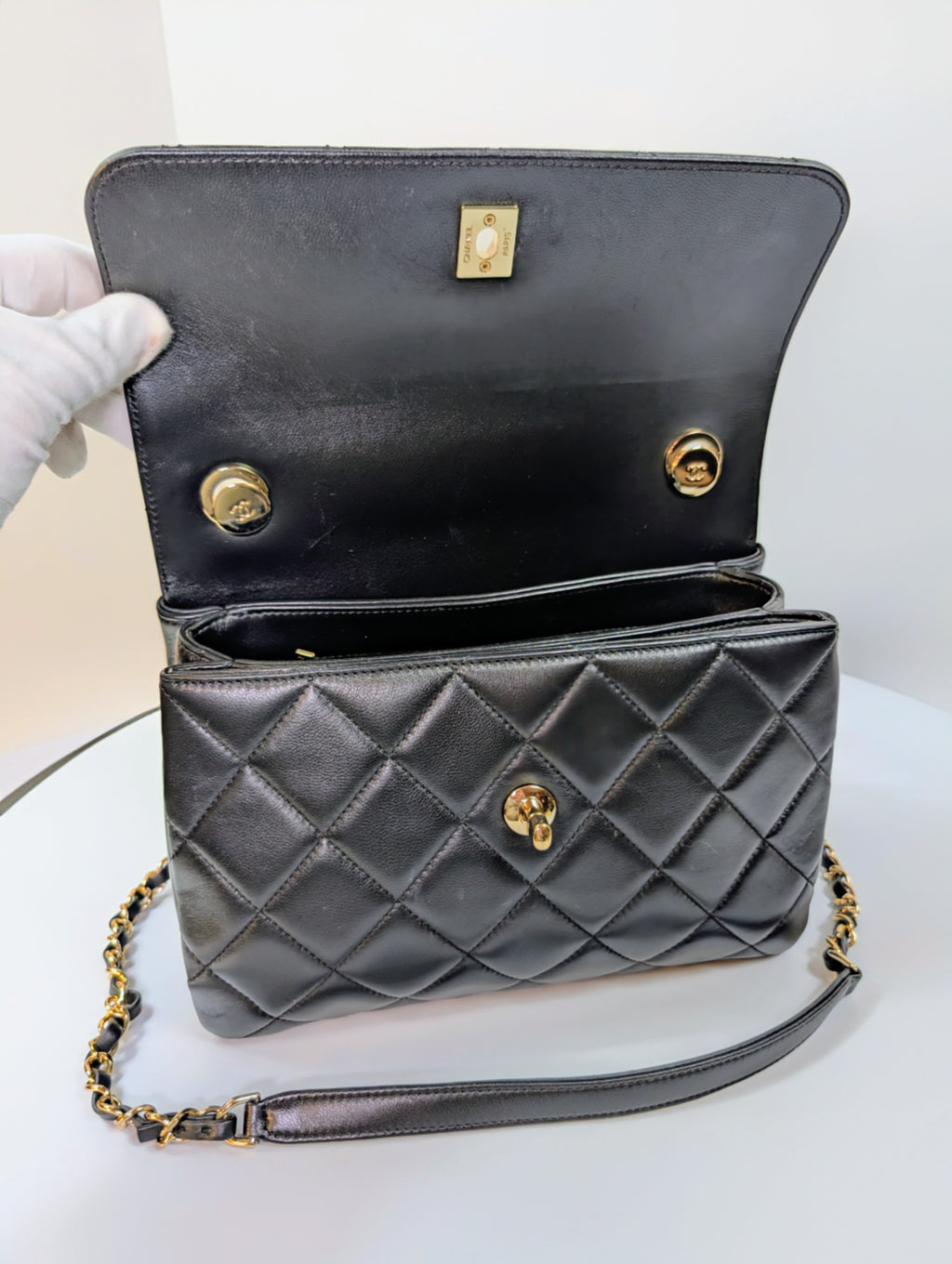 Chanel Black Quilted Lambskin Trendy CC Top Handle Flap Bag