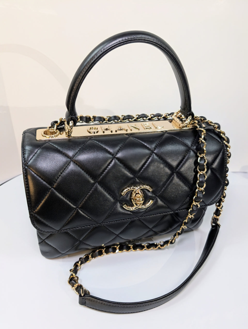 Chanel Black Quilted Lambskin Trendy CC Top Handle Flap Bag