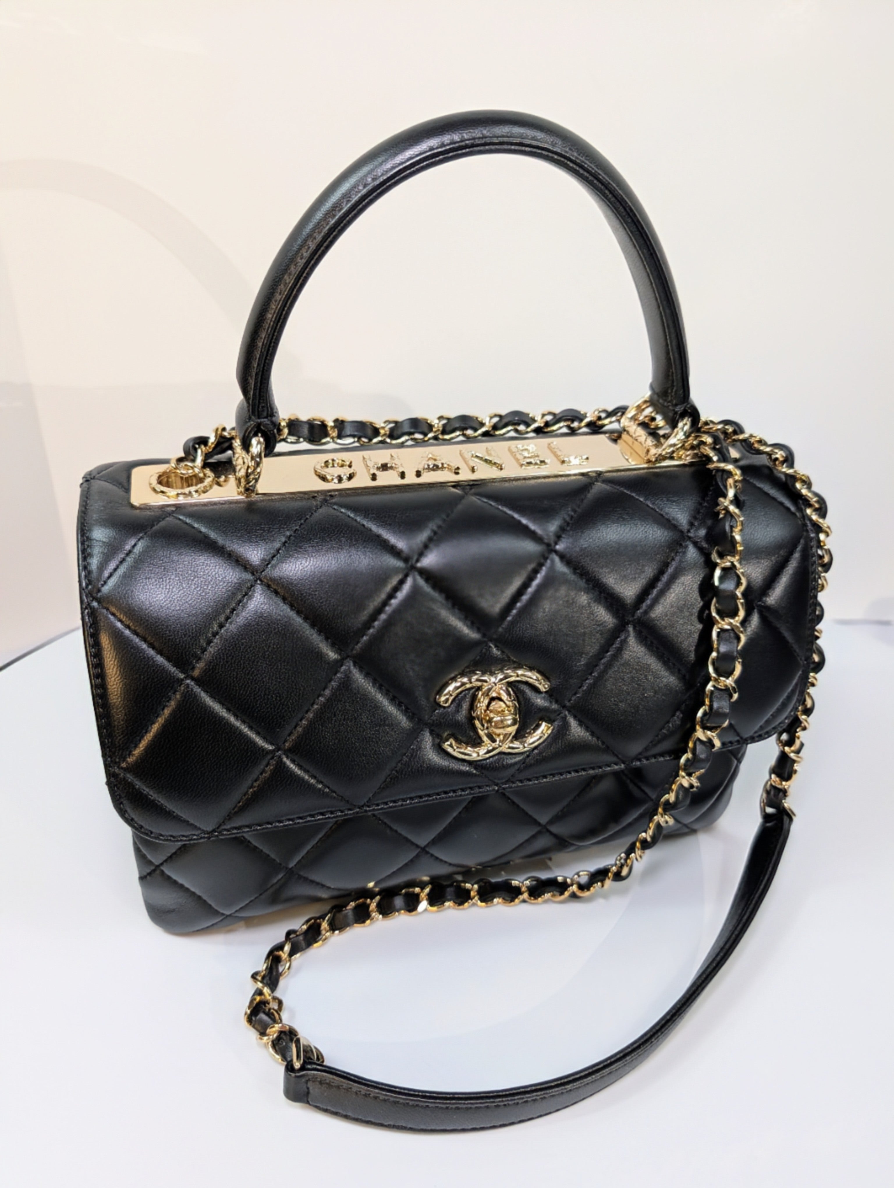Chanel Black Quilted Lambskin Trendy CC Top Handle Flap Bag