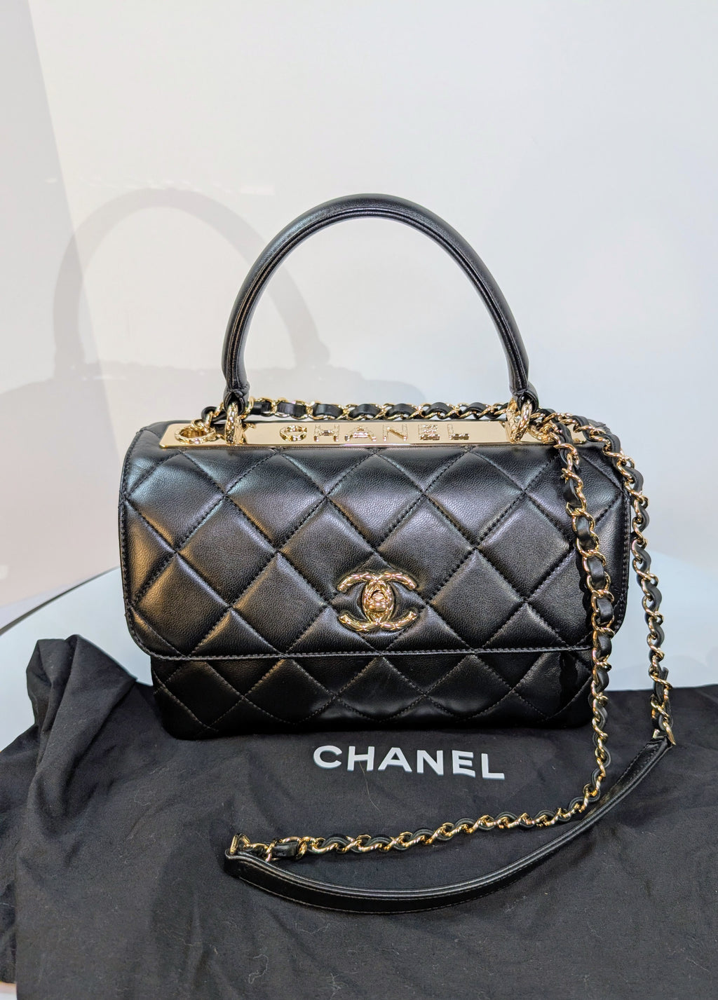Chanel Black Quilted Lambskin Trendy CC Top Handle Flap Bag