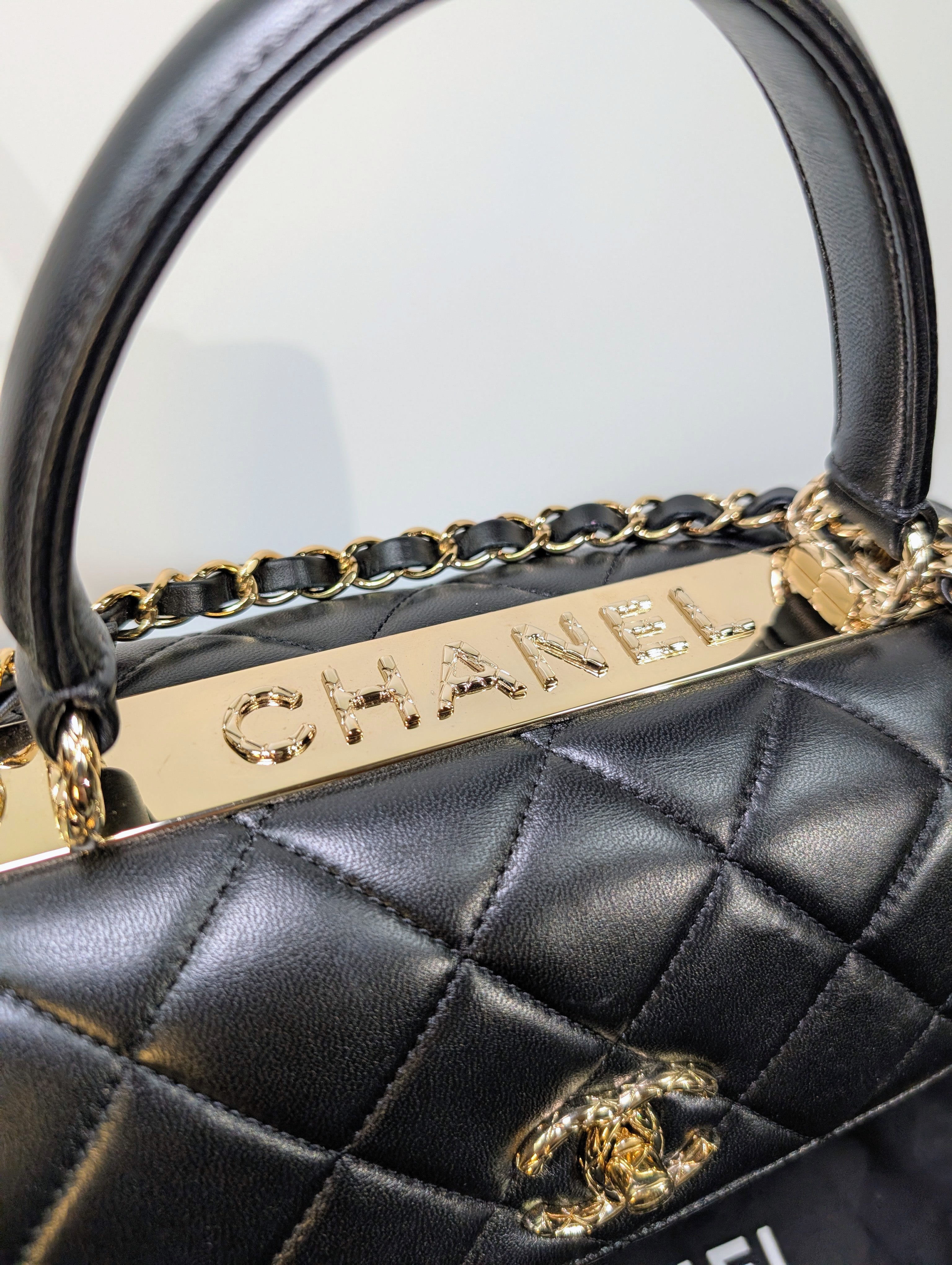 Chanel Black Quilted Lambskin Trendy CC Top Handle Flap Bag