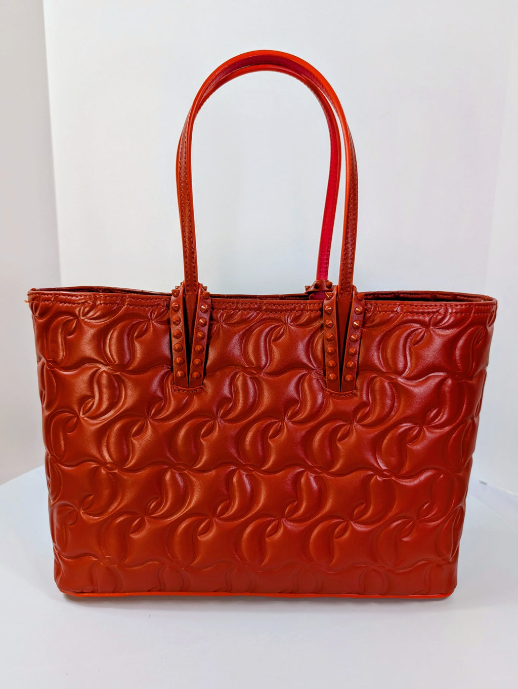 Christian Louboutin Orange Red Hall Logo-Embossed Leather Cabata Tote Bag