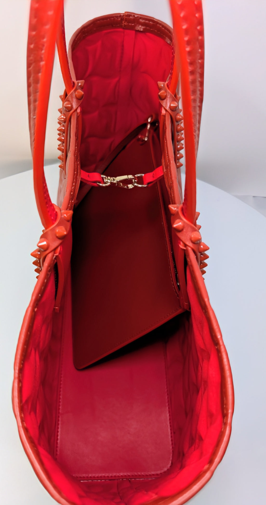 Christian Louboutin Orange Red Hall Logo-Embossed Leather Cabata Tote Bag