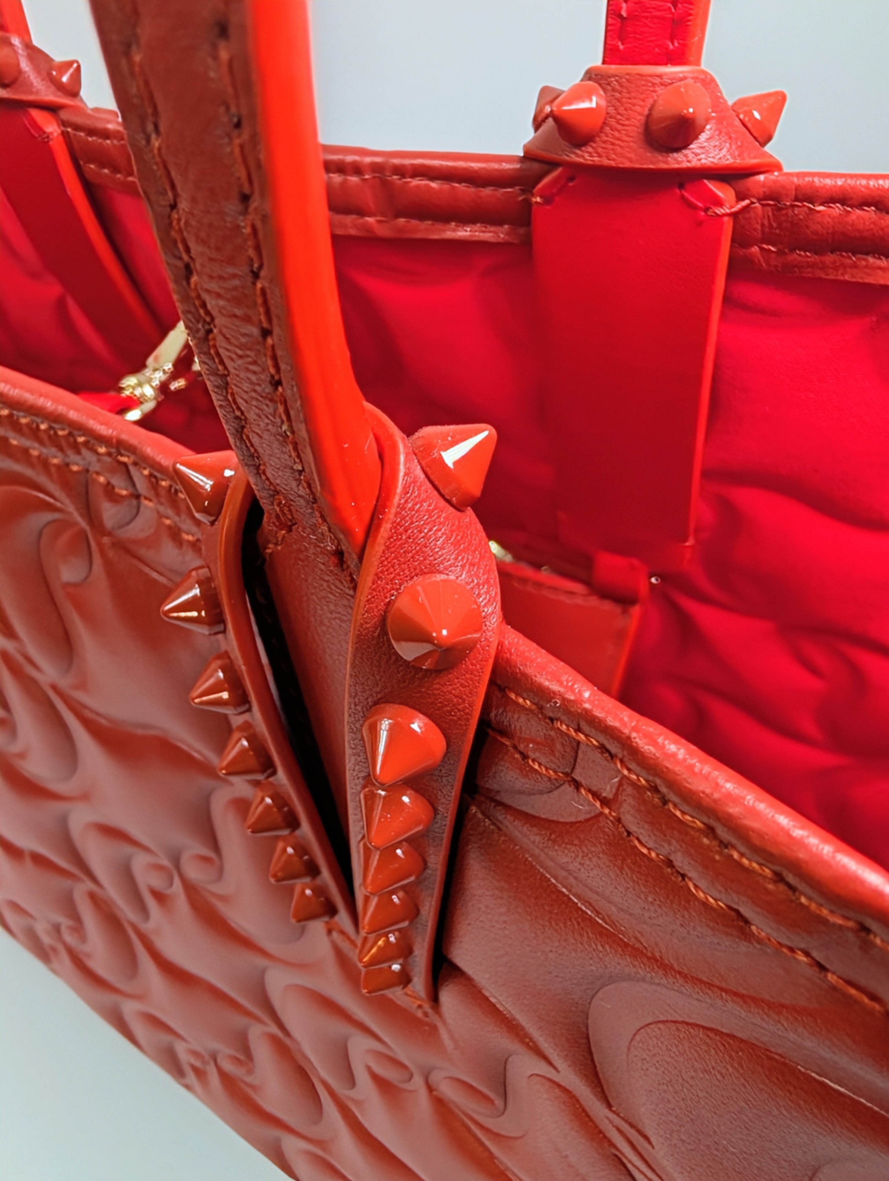 Christian Louboutin Orange Red Hall Logo-Embossed Leather Cabata Tote Bag