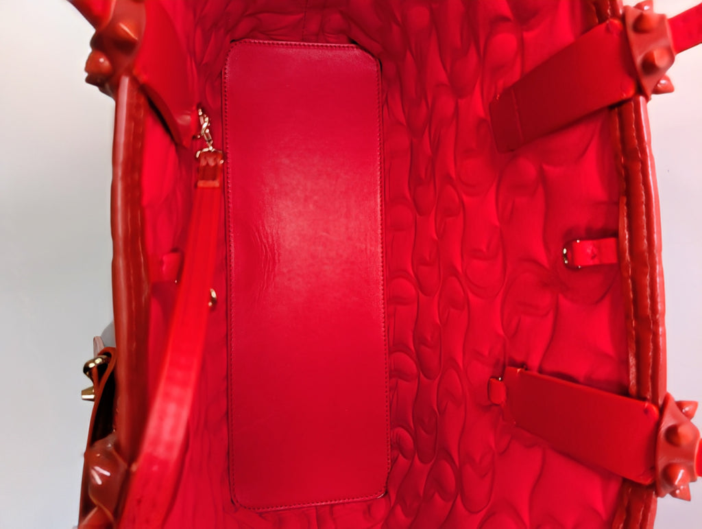 Christian Louboutin Orange Red Hall Logo-Embossed Leather Cabata Tote Bag