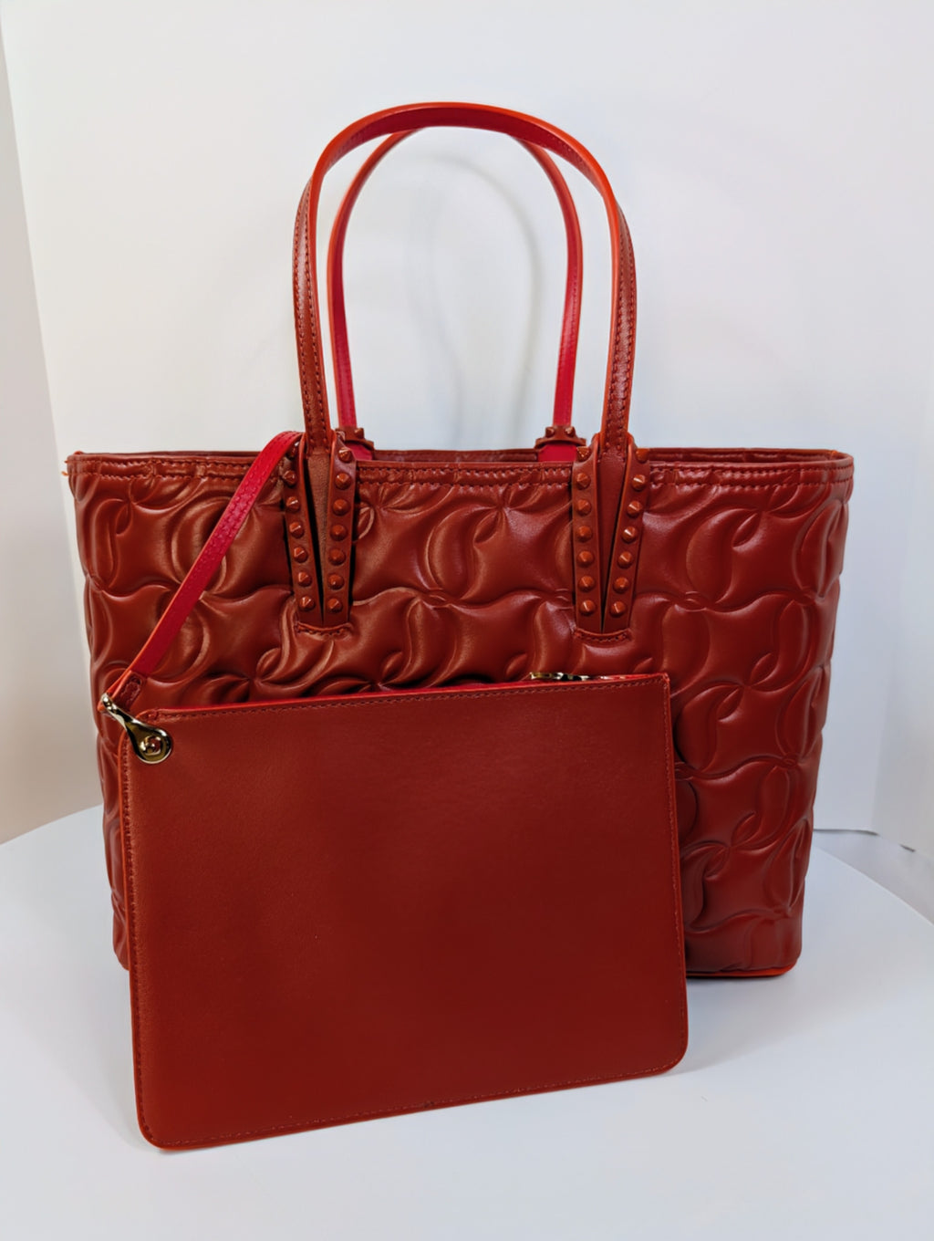 Christian Louboutin Orange Red Hall Logo-Embossed Leather Cabata Tote Bag