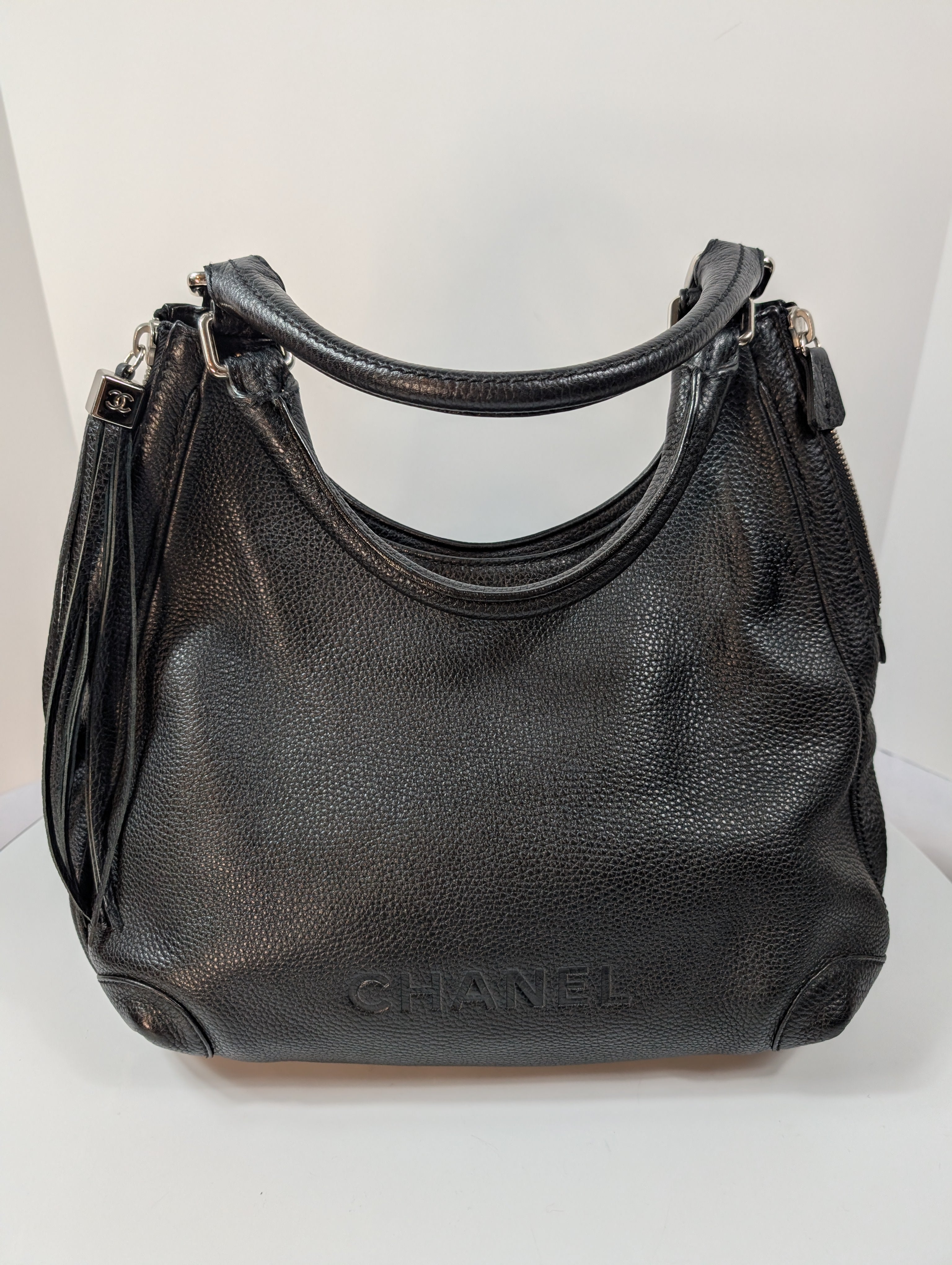 Chanel Vintage Black Timeless Soft Grained Calfskin Hobo Tassel Bag