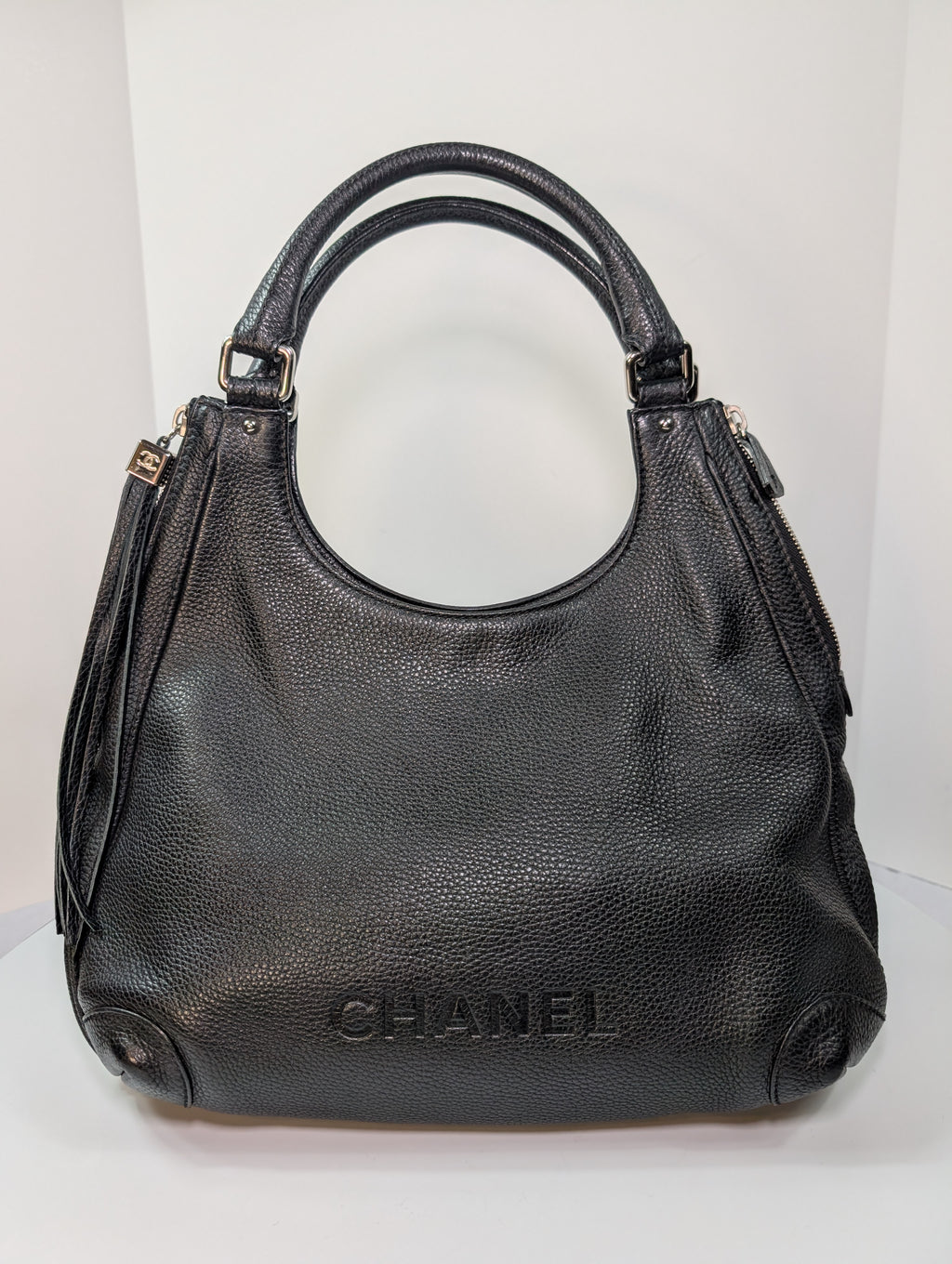 Chanel Vintage Black Timeless Soft Grained Calfskin Hobo Tassel Bag