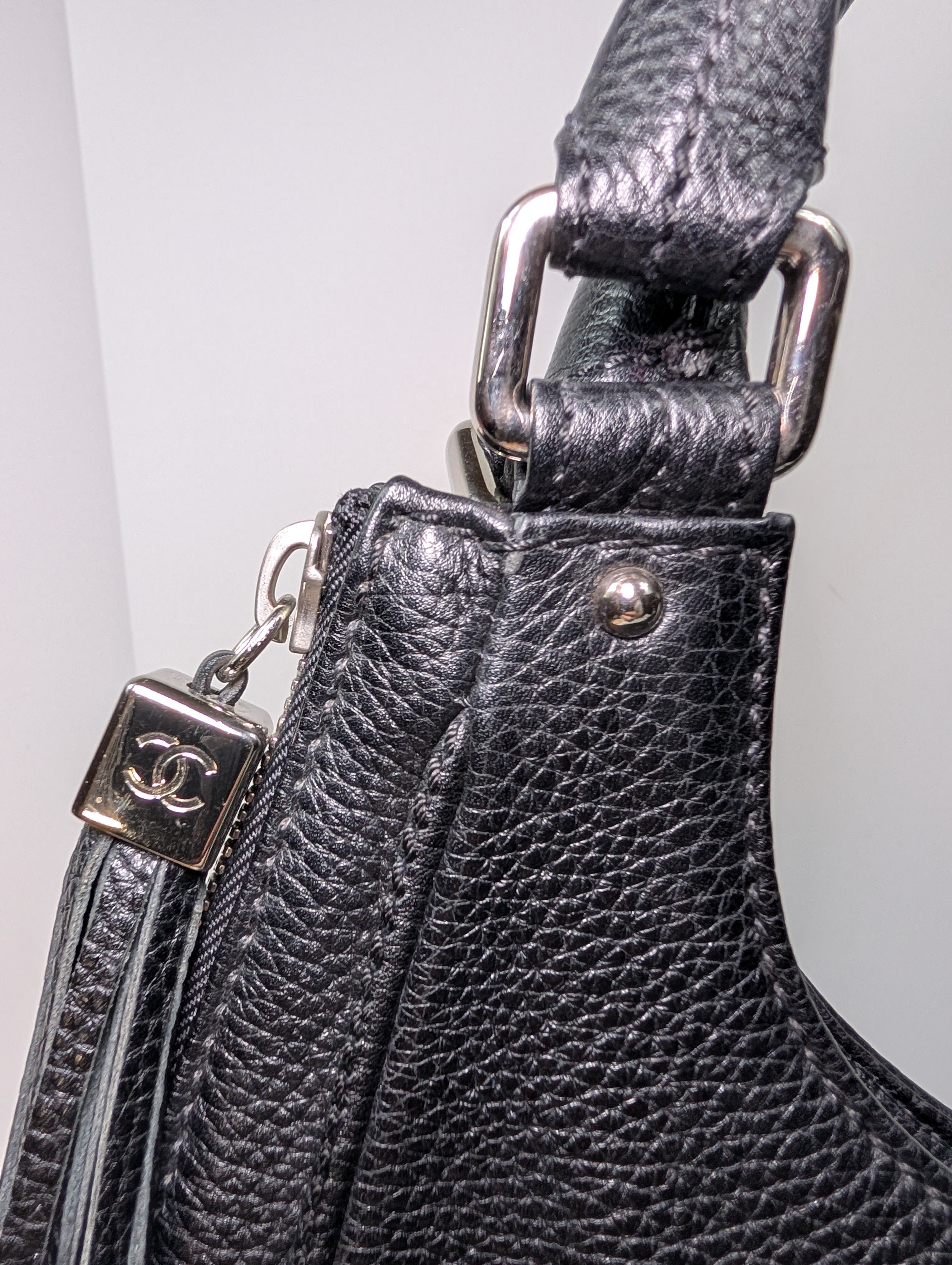 Chanel Vintage Black Timeless Soft Grained Calfskin Hobo Tassel Bag