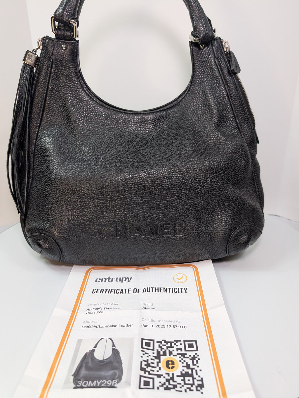Chanel Vintage Black Timeless Soft Grained Calfskin Hobo Tassel Bag
