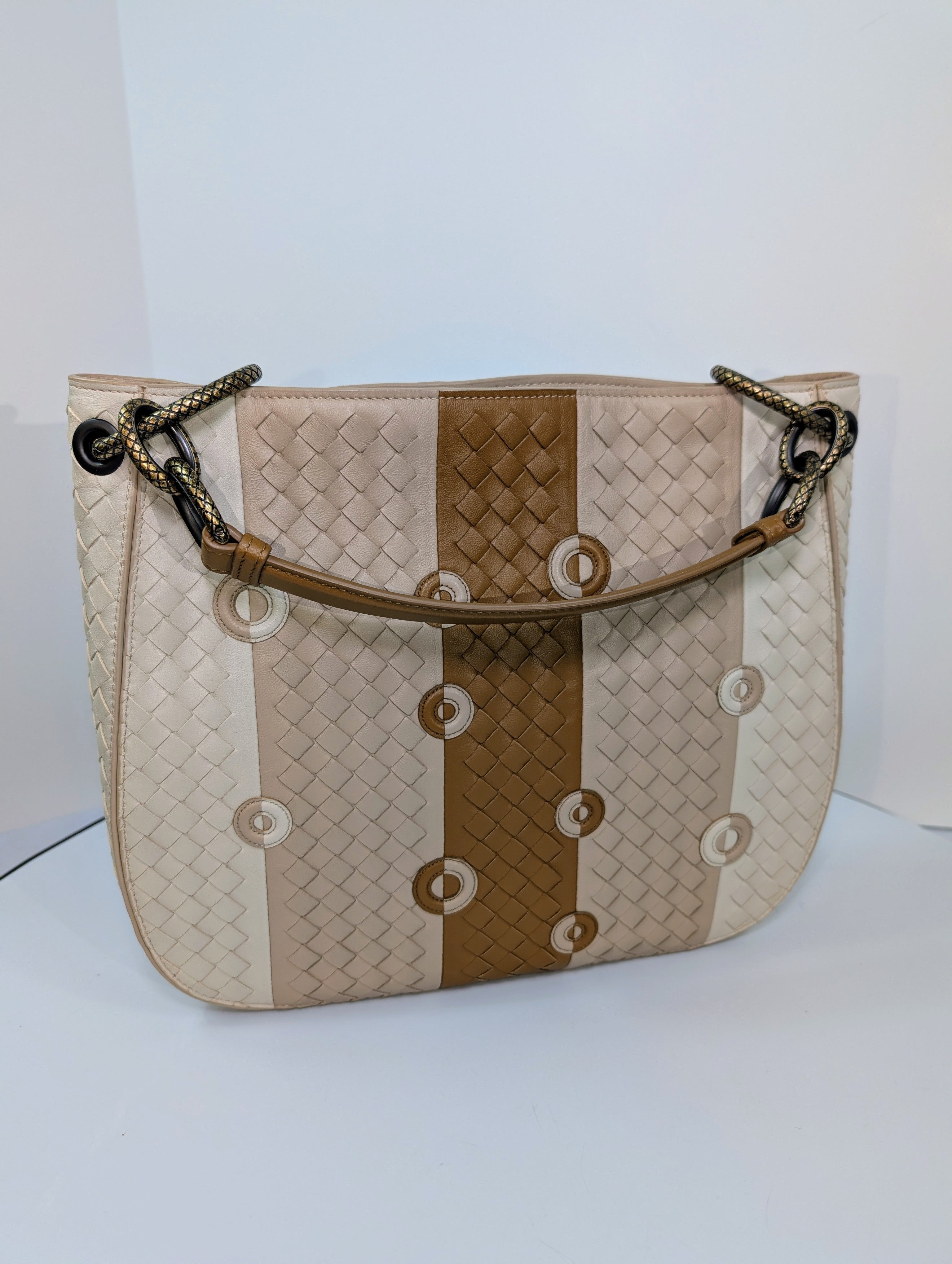 Bottega Venetta Beige/Tan/Brown Intrecciato Nappa Target Bag