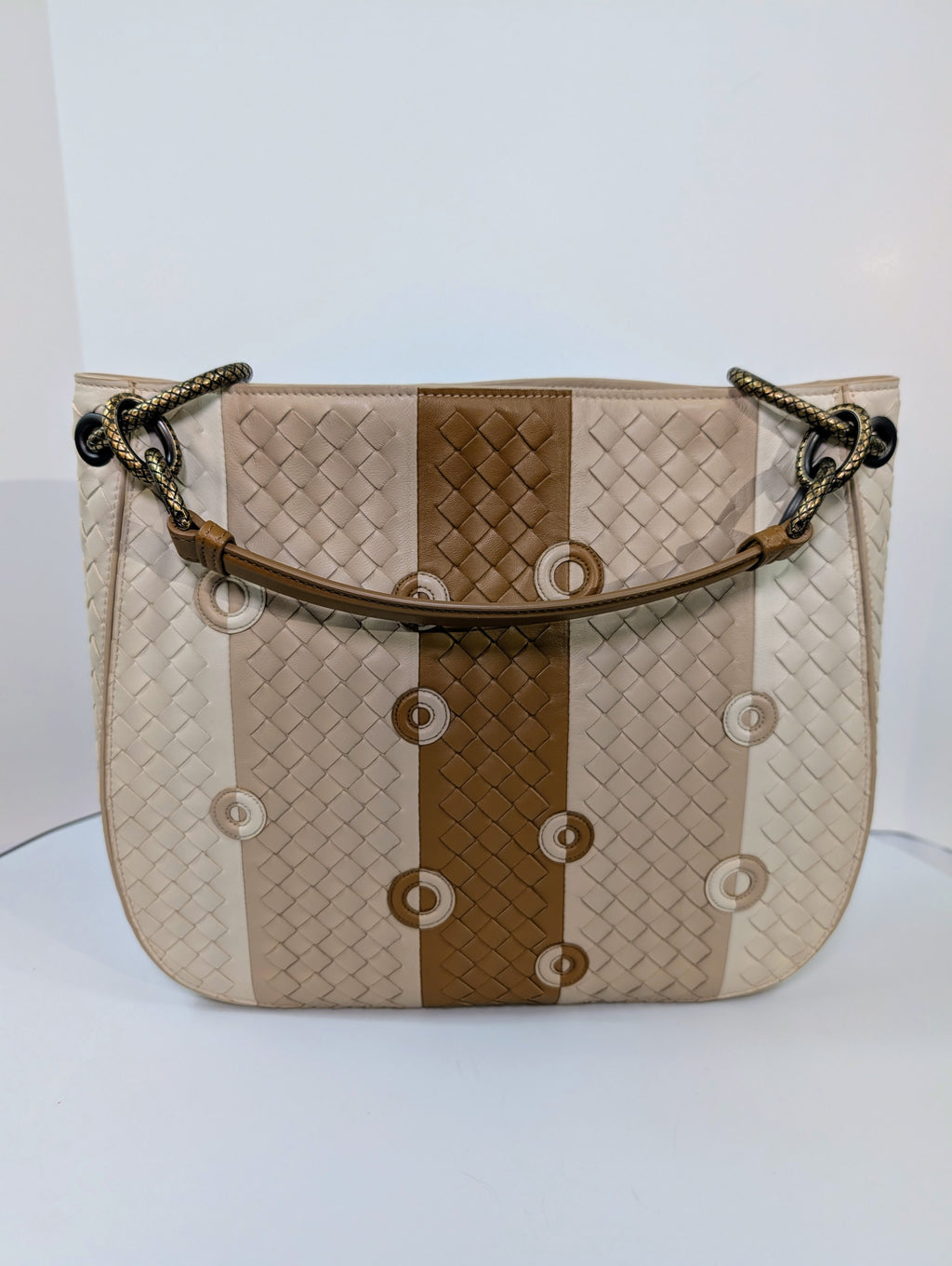 Bottega Venetta Beige/Tan/Brown Intrecciato Nappa Target Bag