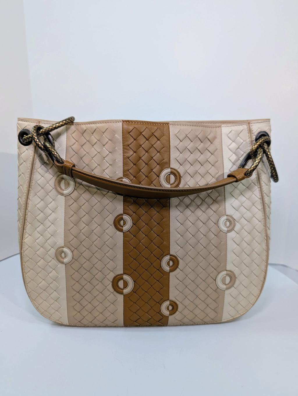 Bottega Venetta Beige/Tan/Brown Intrecciato Nappa Target Bag