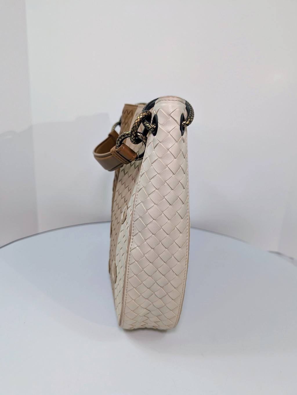 Bottega Venetta Beige/Tan/Brown Intrecciato Nappa Target Bag