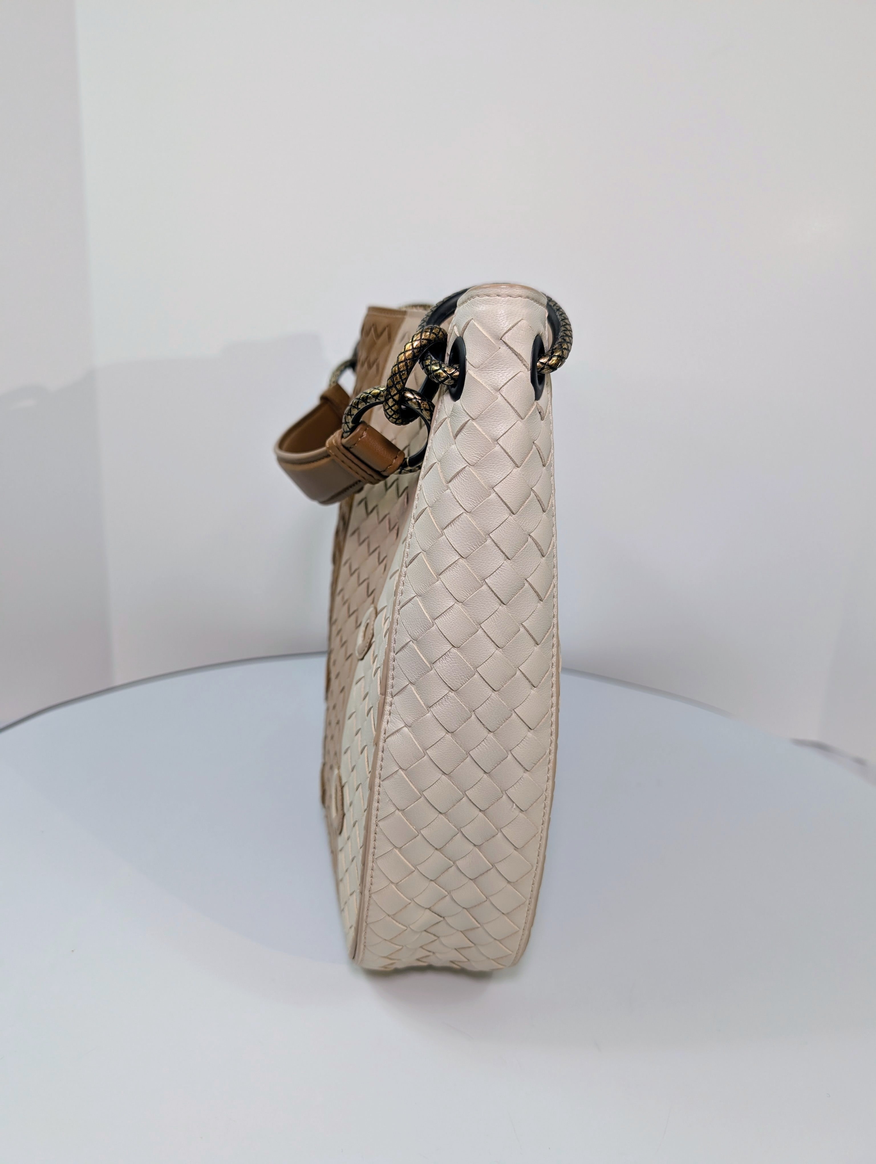 Bottega Venetta Beige/Tan/Brown Intrecciato Nappa Target Bag