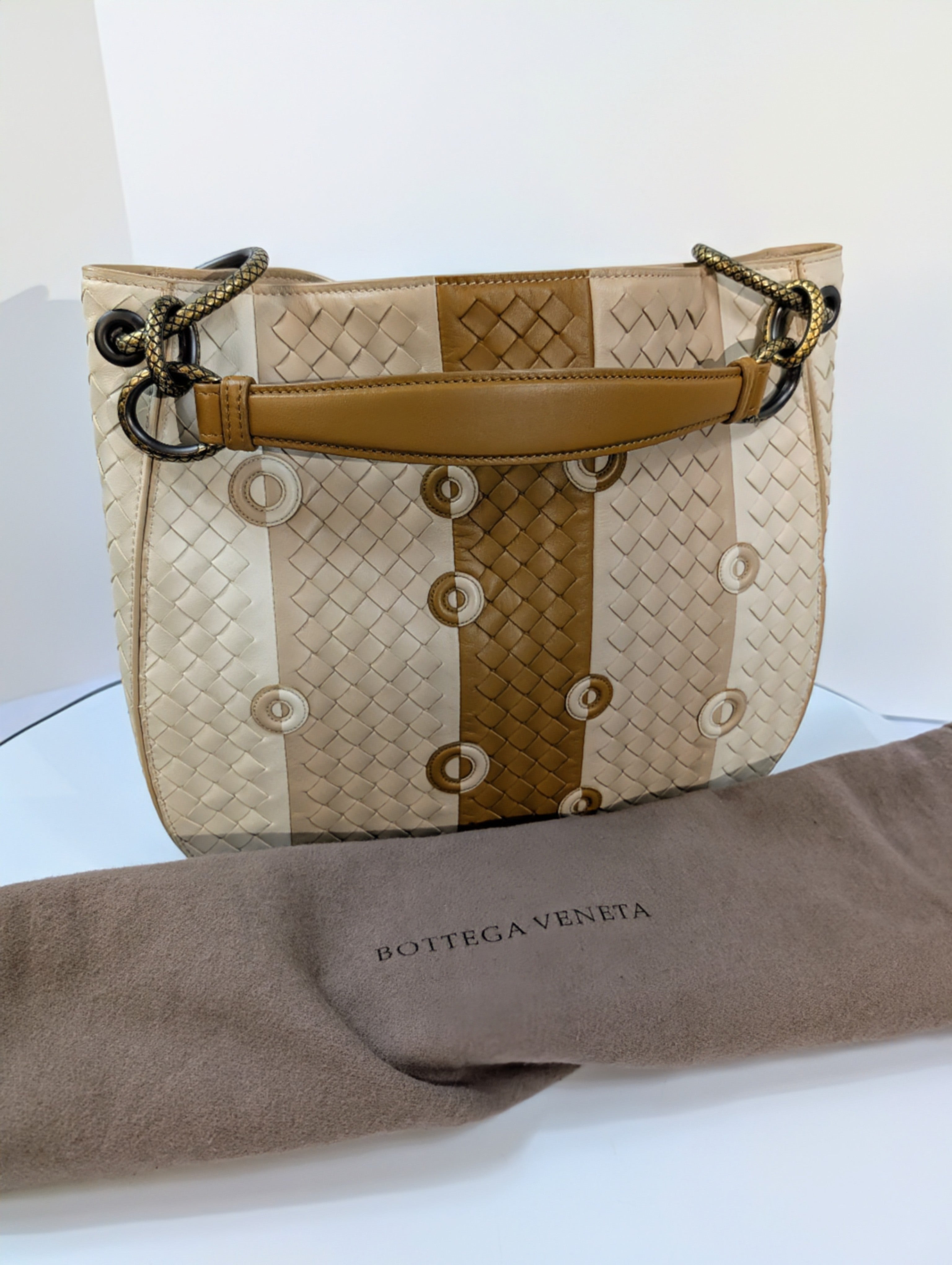 Bottega Venetta Beige/Tan/Brown Intrecciato Nappa Target Bag
