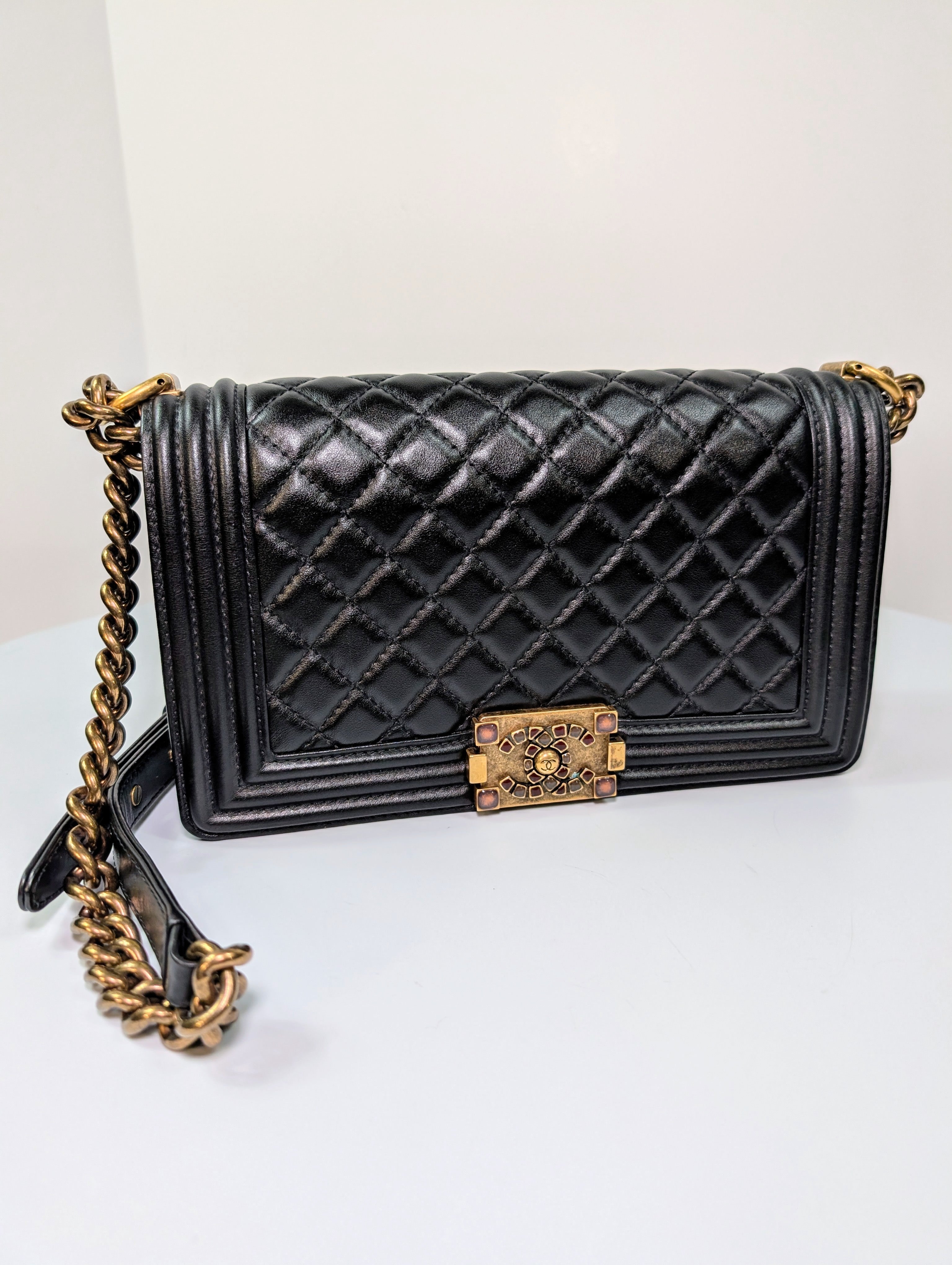 Chanel Rare Black Quilted Lambskin Medium Boy Bag with Jeweled Clasp