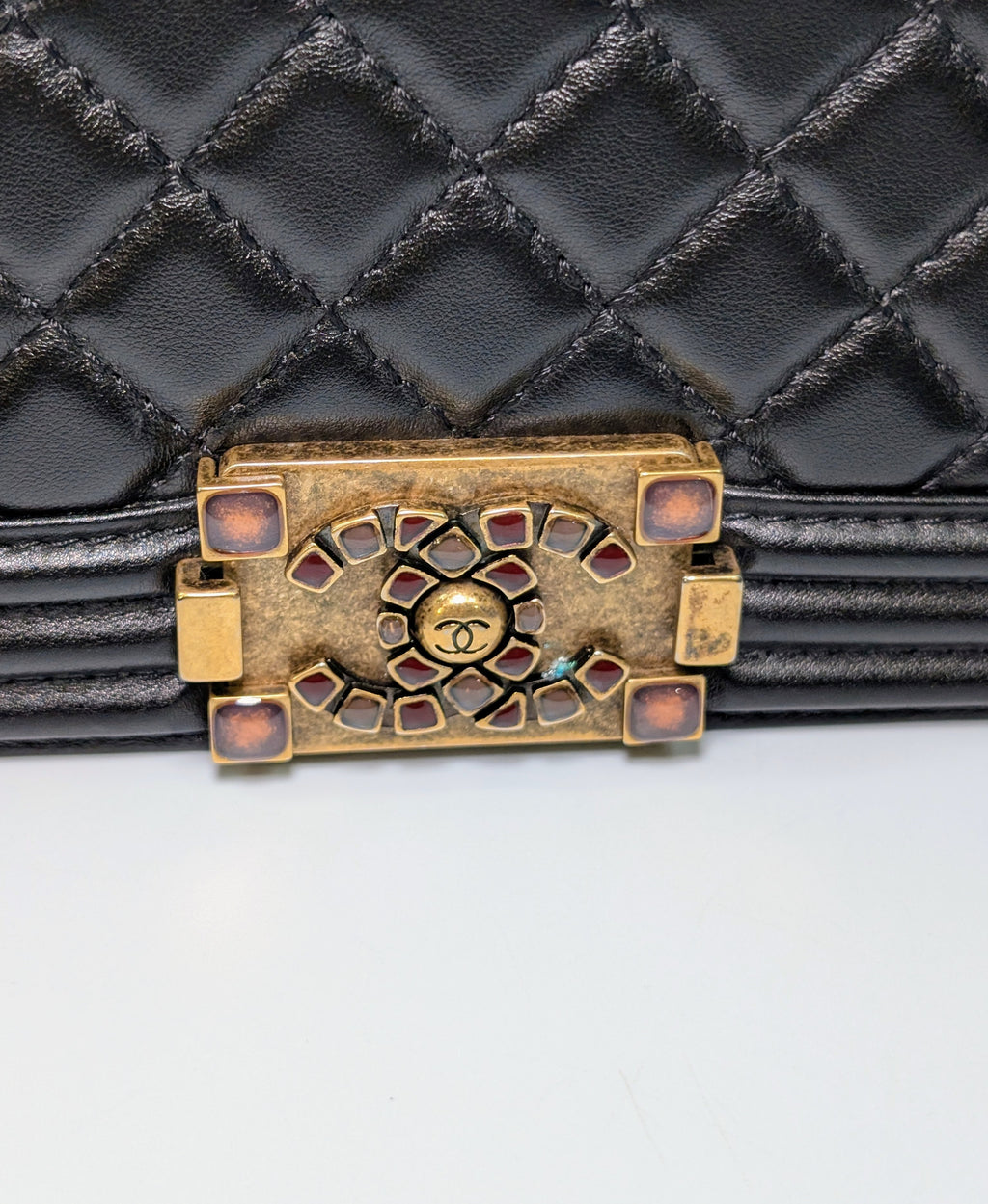 Chanel Rare Black Quilted Lambskin Medium Boy Bag with Jeweled Clasp