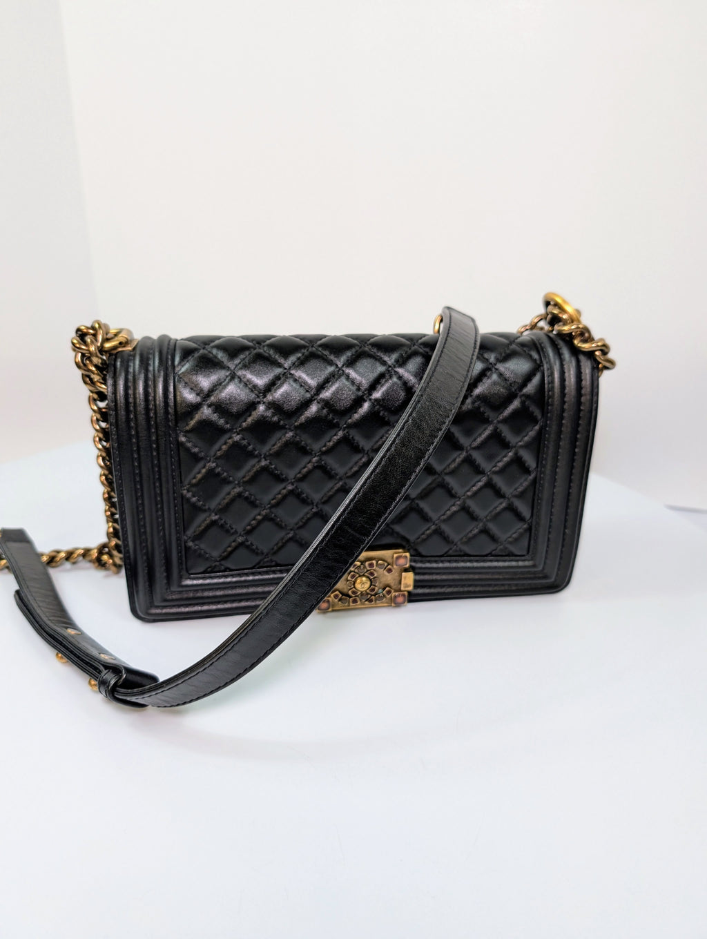 Chanel Rare Black Quilted Lambskin Medium Boy Bag with Jeweled Clasp