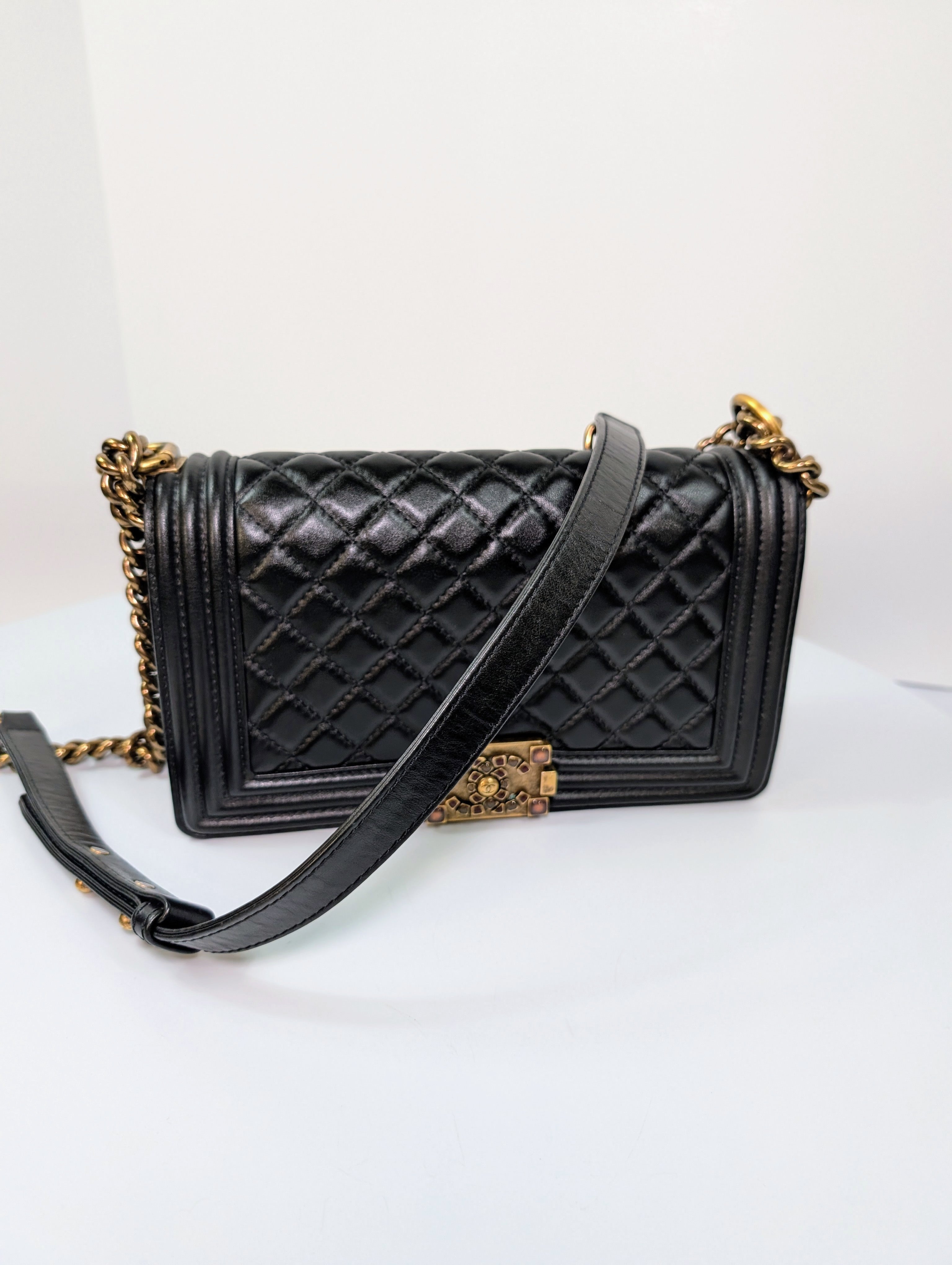 Chanel Rare Black Quilted Lambskin Medium Boy Bag with Jeweled Clasp