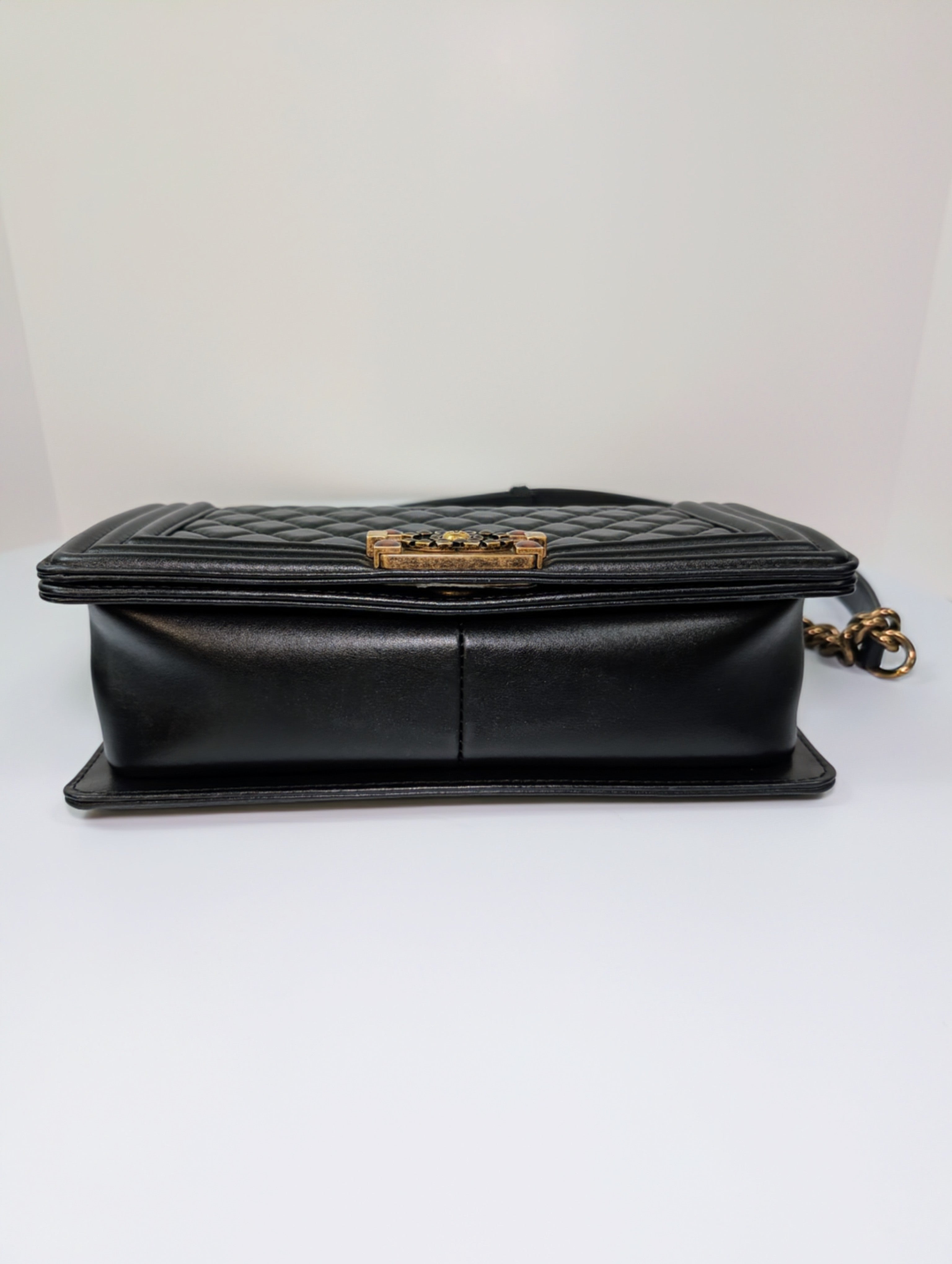Chanel Rare Black Quilted Lambskin Medium Boy Bag with Jeweled Clasp