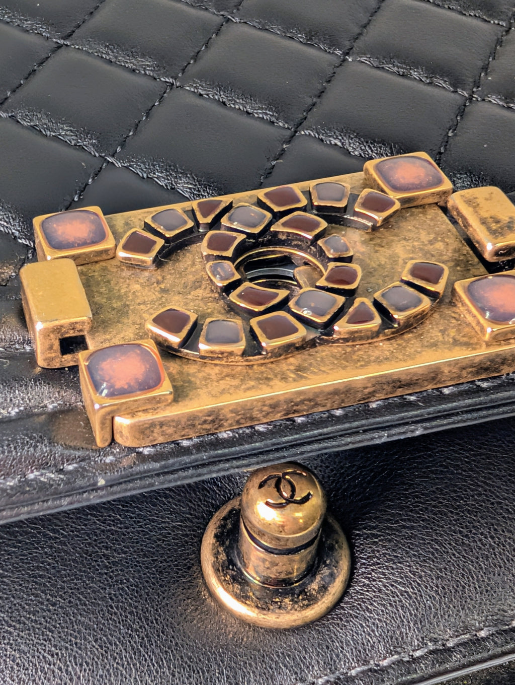 Chanel Rare Black Quilted Lambskin Medium Boy Bag with Jeweled Clasp