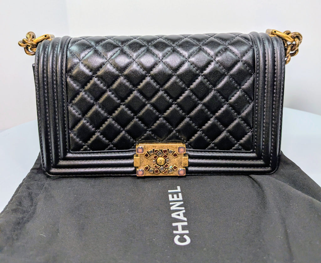Chanel Rare Black Quilted Lambskin Medium Boy Bag with Jeweled Clasp