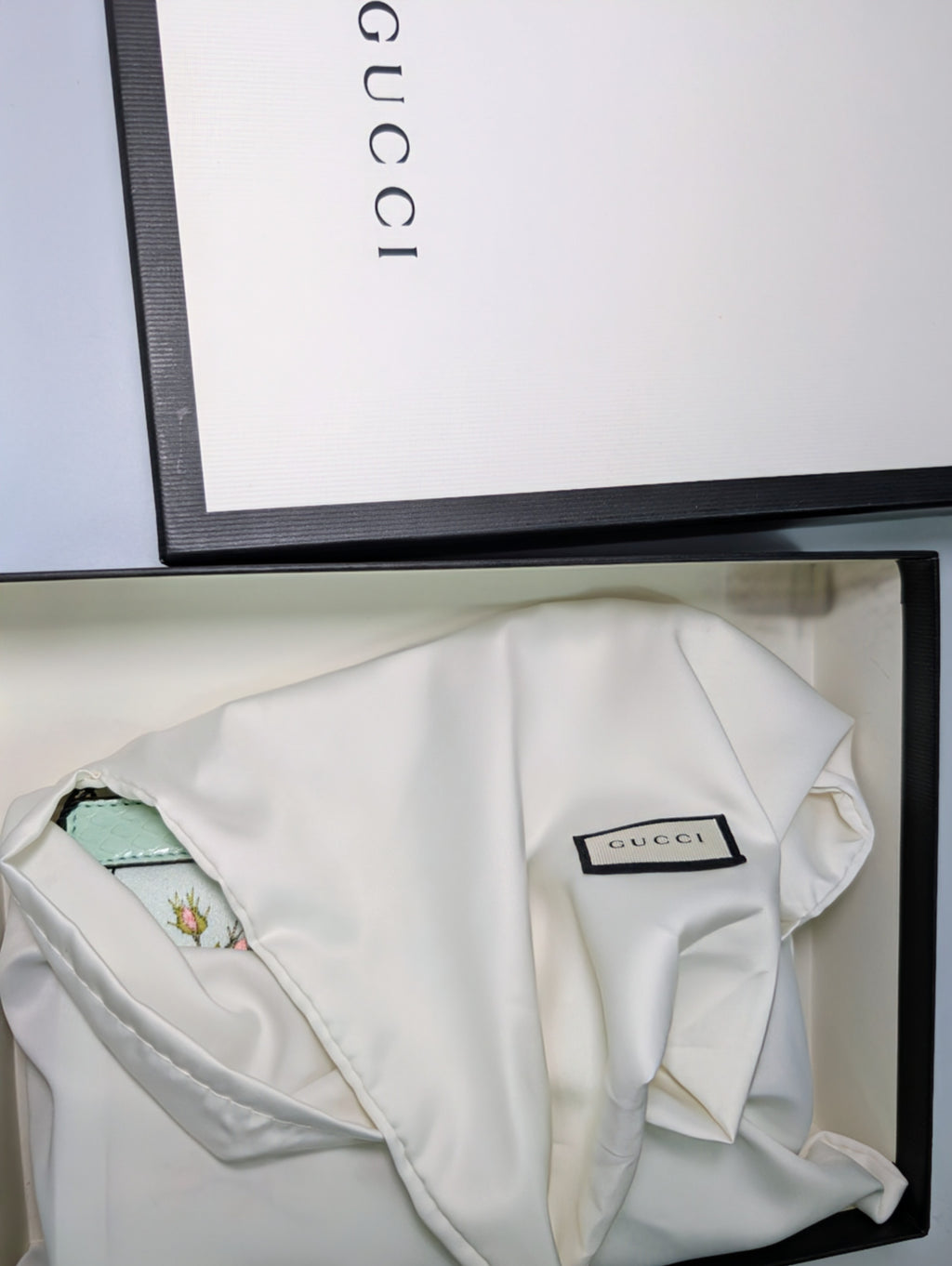 Gucci Mint Green Ophidia Floral Embroidered Satin, Python Shoulder Bag w Tags