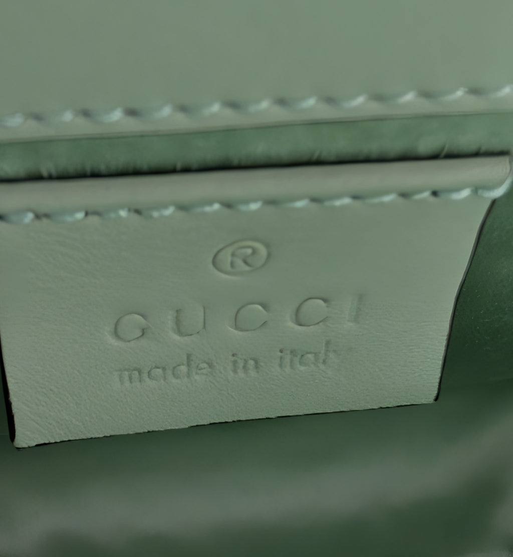 Gucci Mint Green Ophidia Floral Embroidered Satin, Python Shoulder Bag w Tags