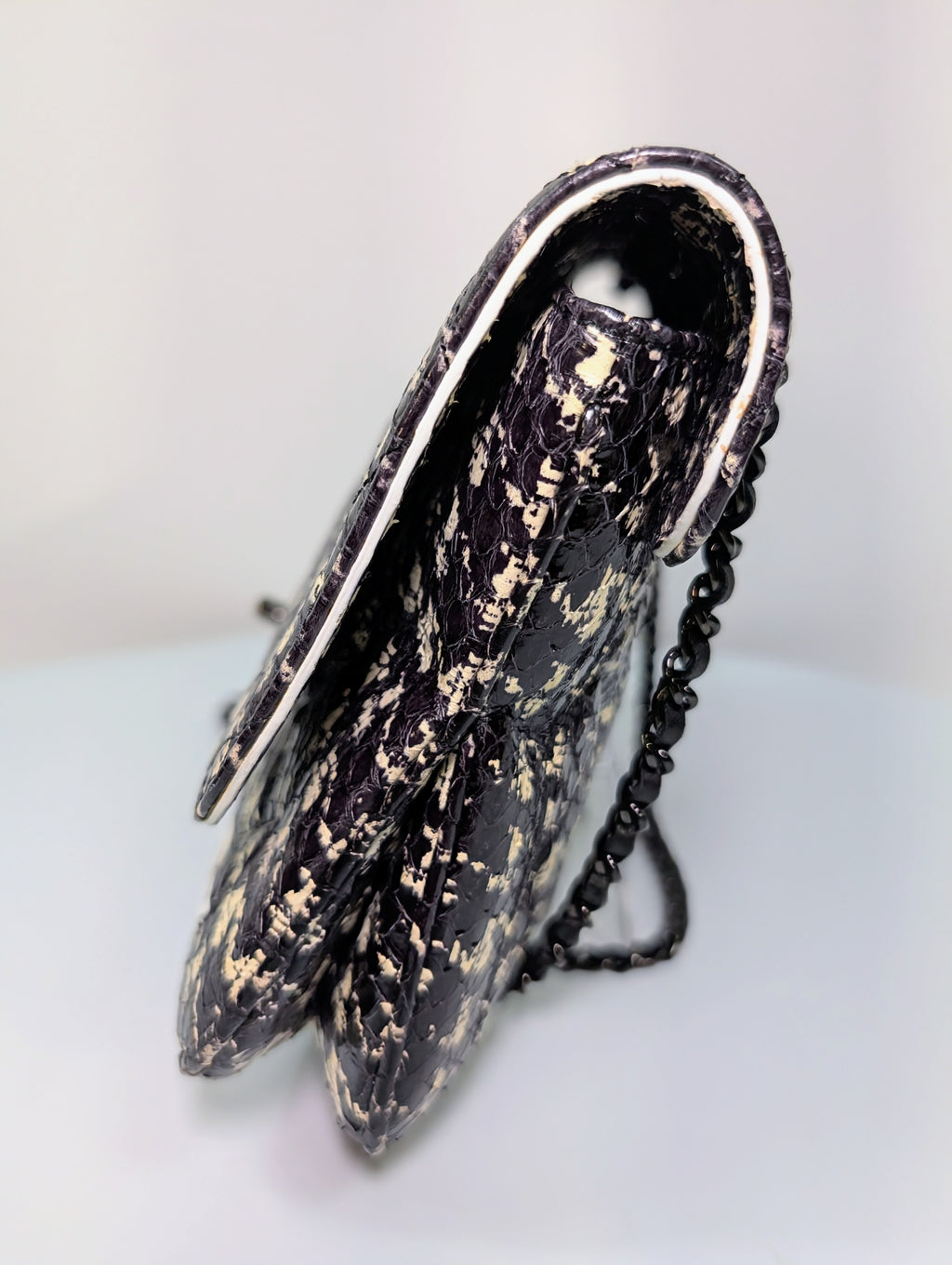 Chanel Black and Cream Python Snakeskin Leather Houndstooth Flap Bag