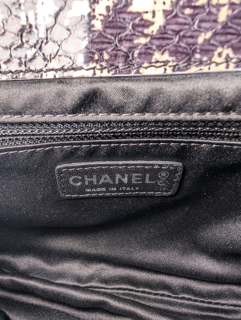 Chanel Black and Cream Python Snakeskin Leather Houndstooth Flap Bag