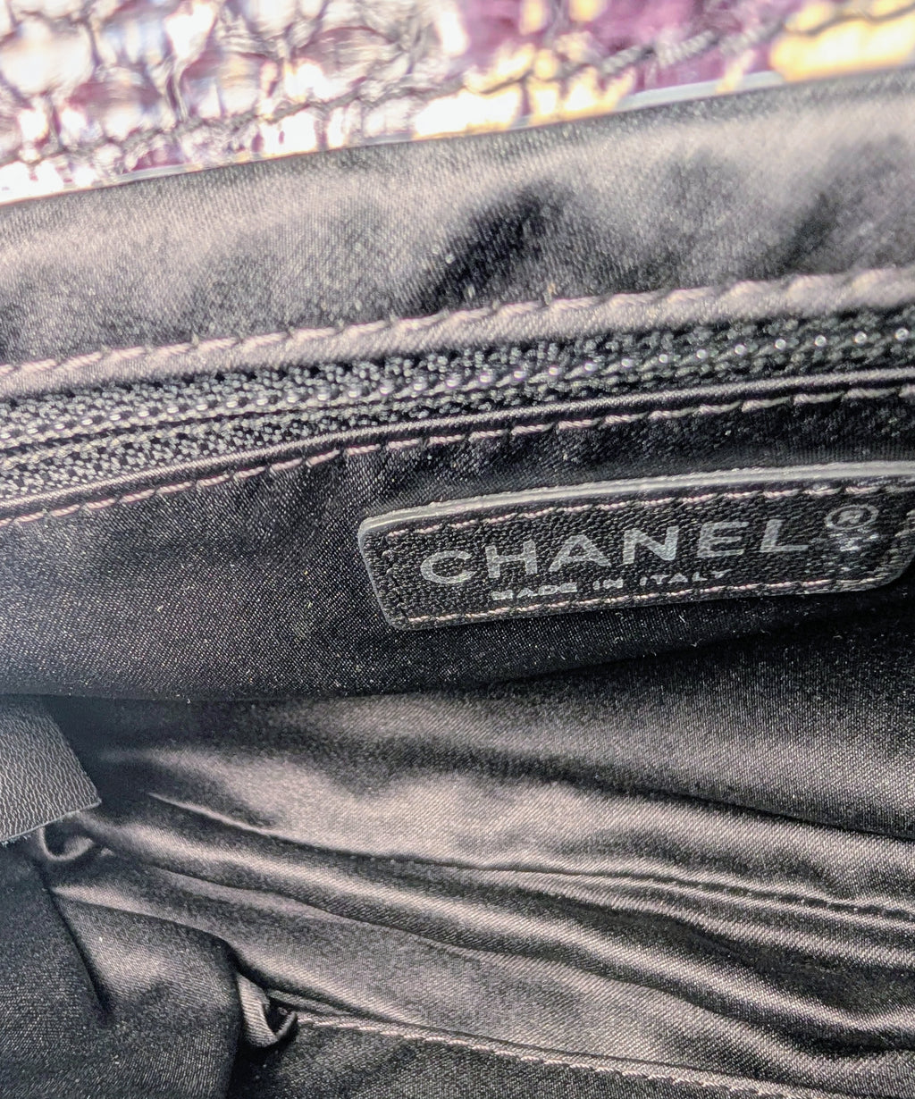 Chanel Black and Cream Python Snakeskin Leather Houndstooth Flap Bag