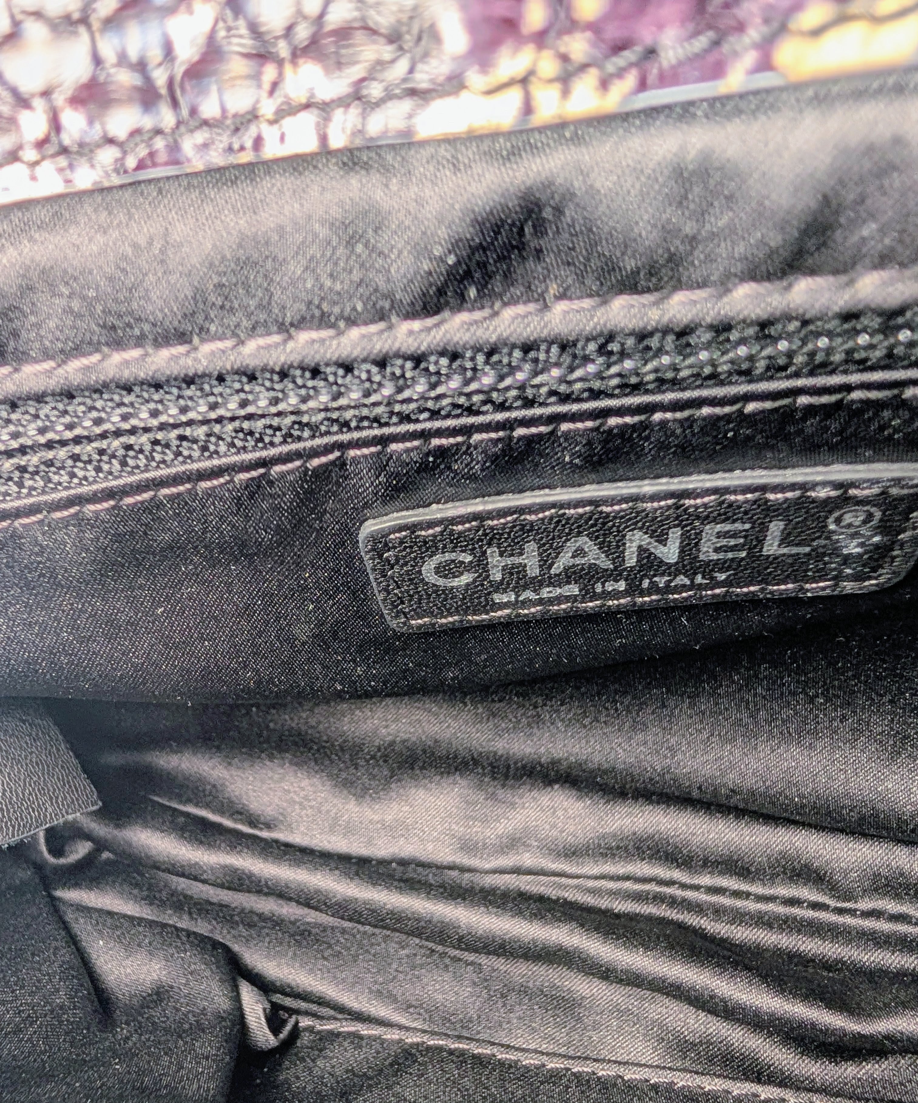 Chanel Black and Cream Python Snakeskin Leather Houndstooth Flap Bag