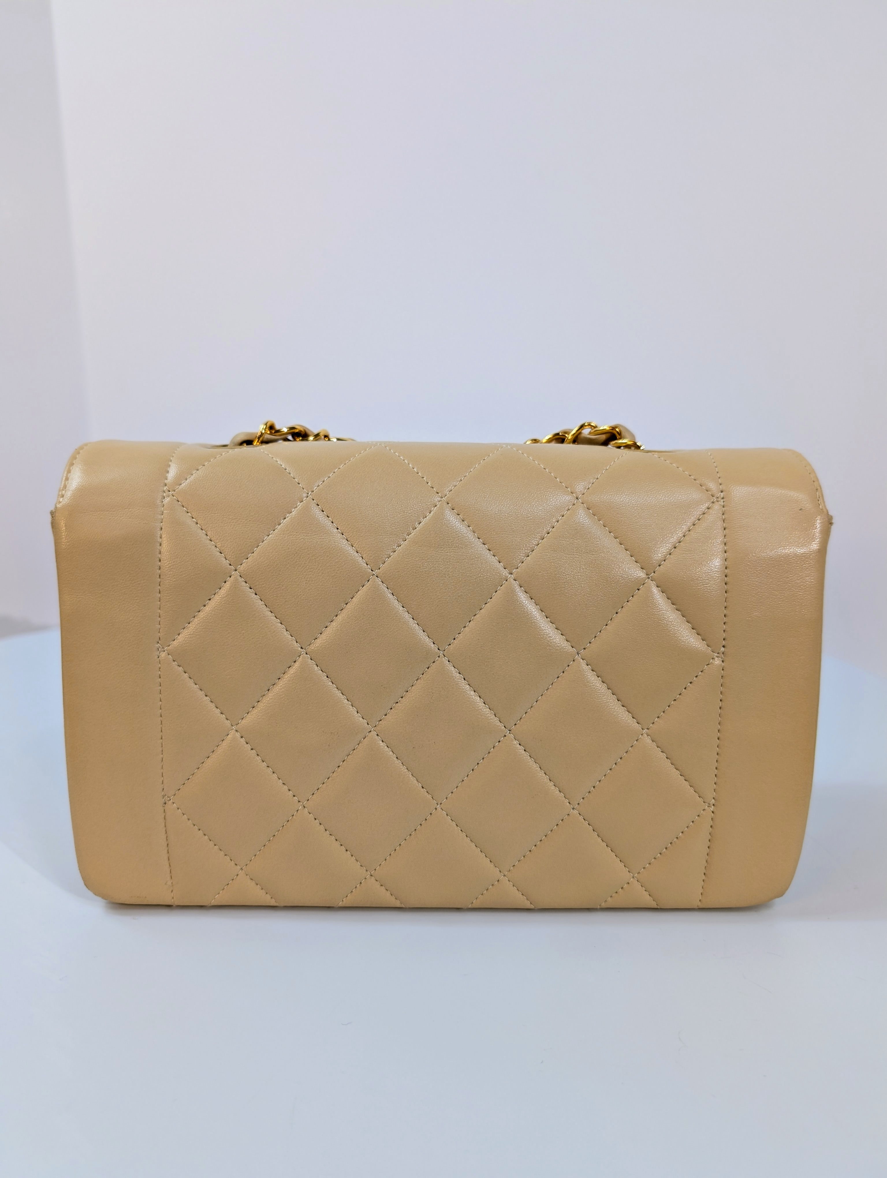 Chanel Vintage Beige Lambskin Small "Diana" Flap Bag with 24k Gold-Plated Hardware