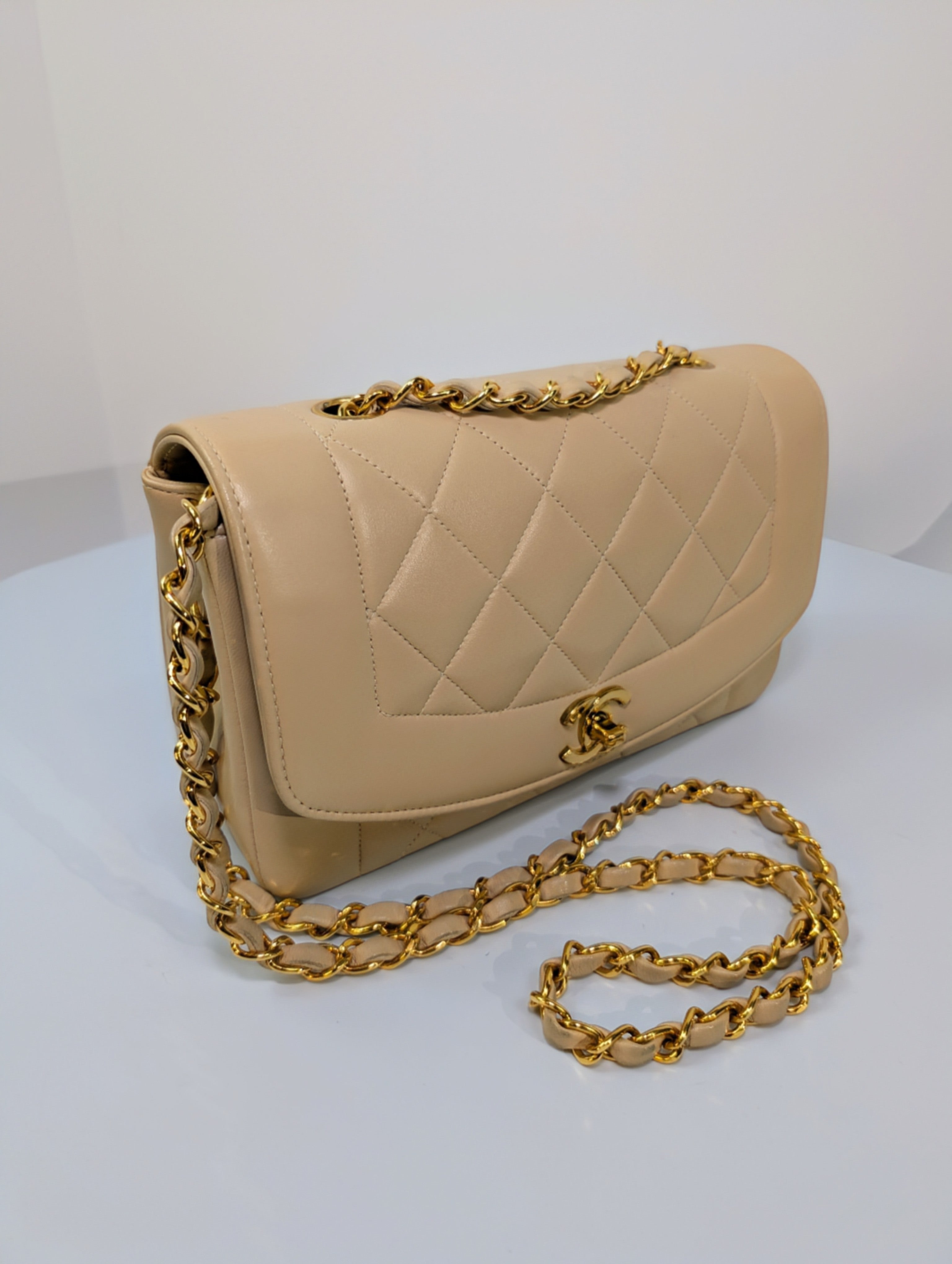 Chanel Vintage Beige Lambskin Small "Diana" Flap Bag with 24k Gold-Plated Hardware