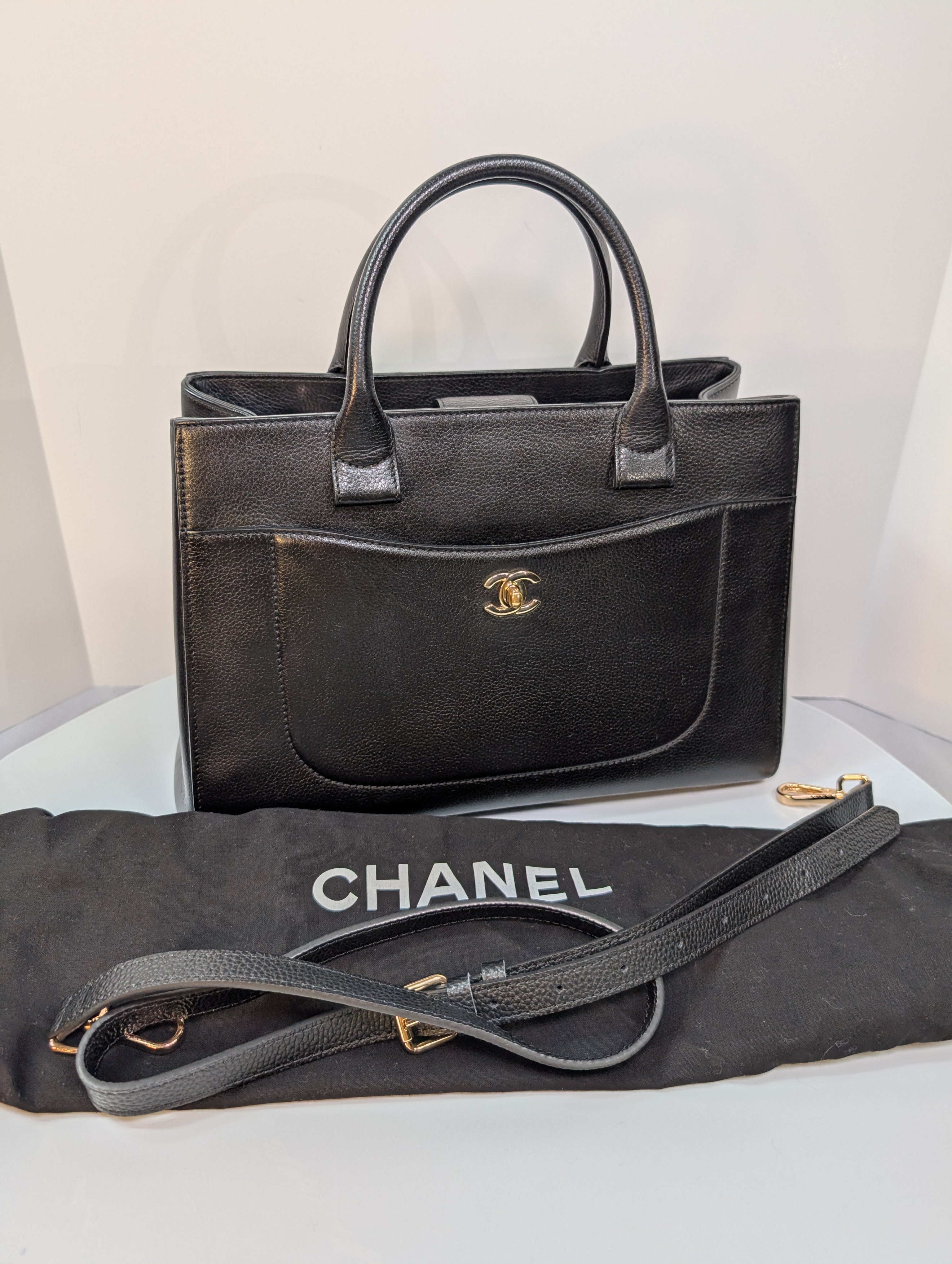 Chanel CC Turnlock Shopper Neo Tote Black with Gold Hardware