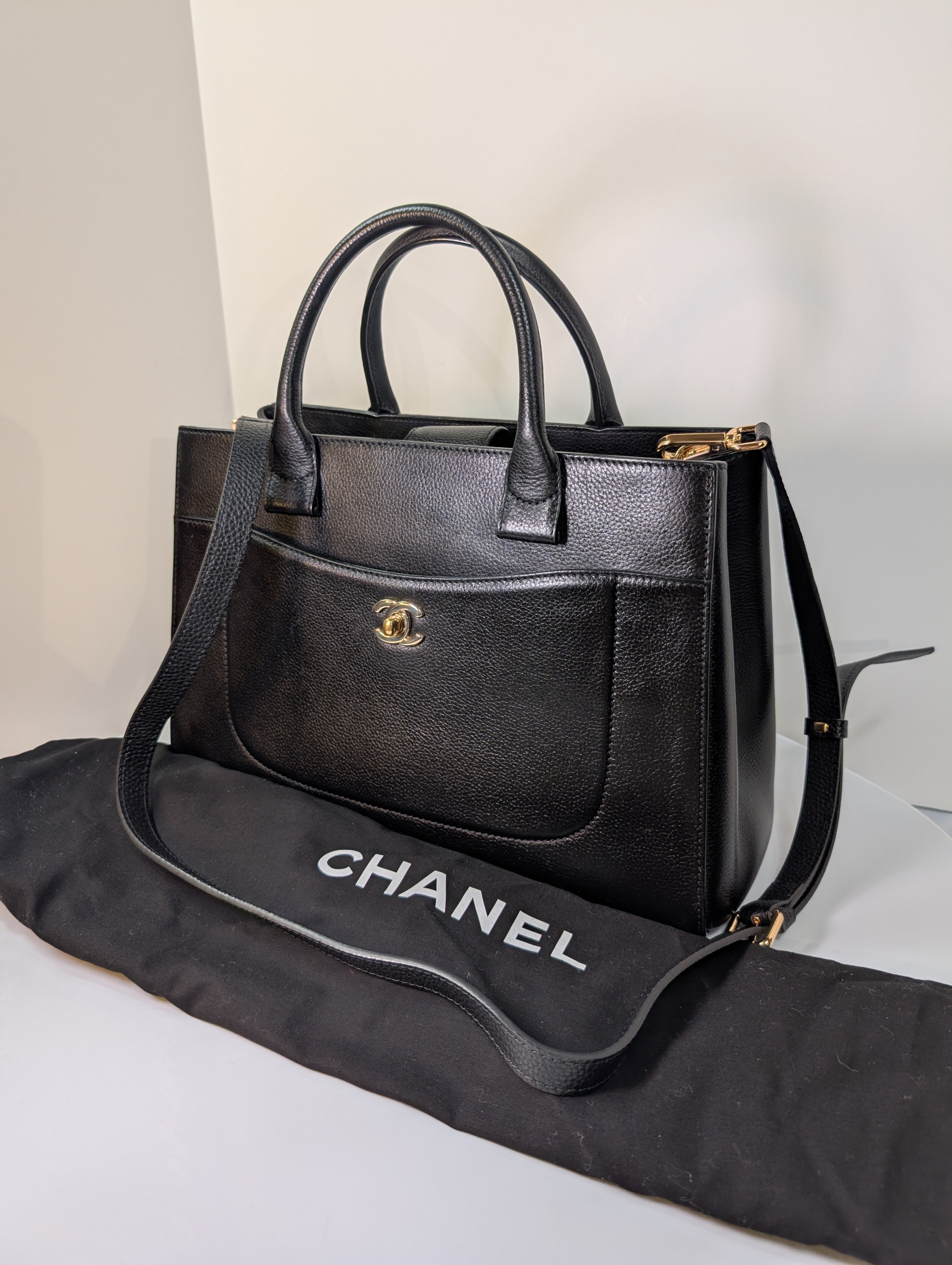 Chanel CC Turnlock Shopper Neo Tote Black with Gold Hardware