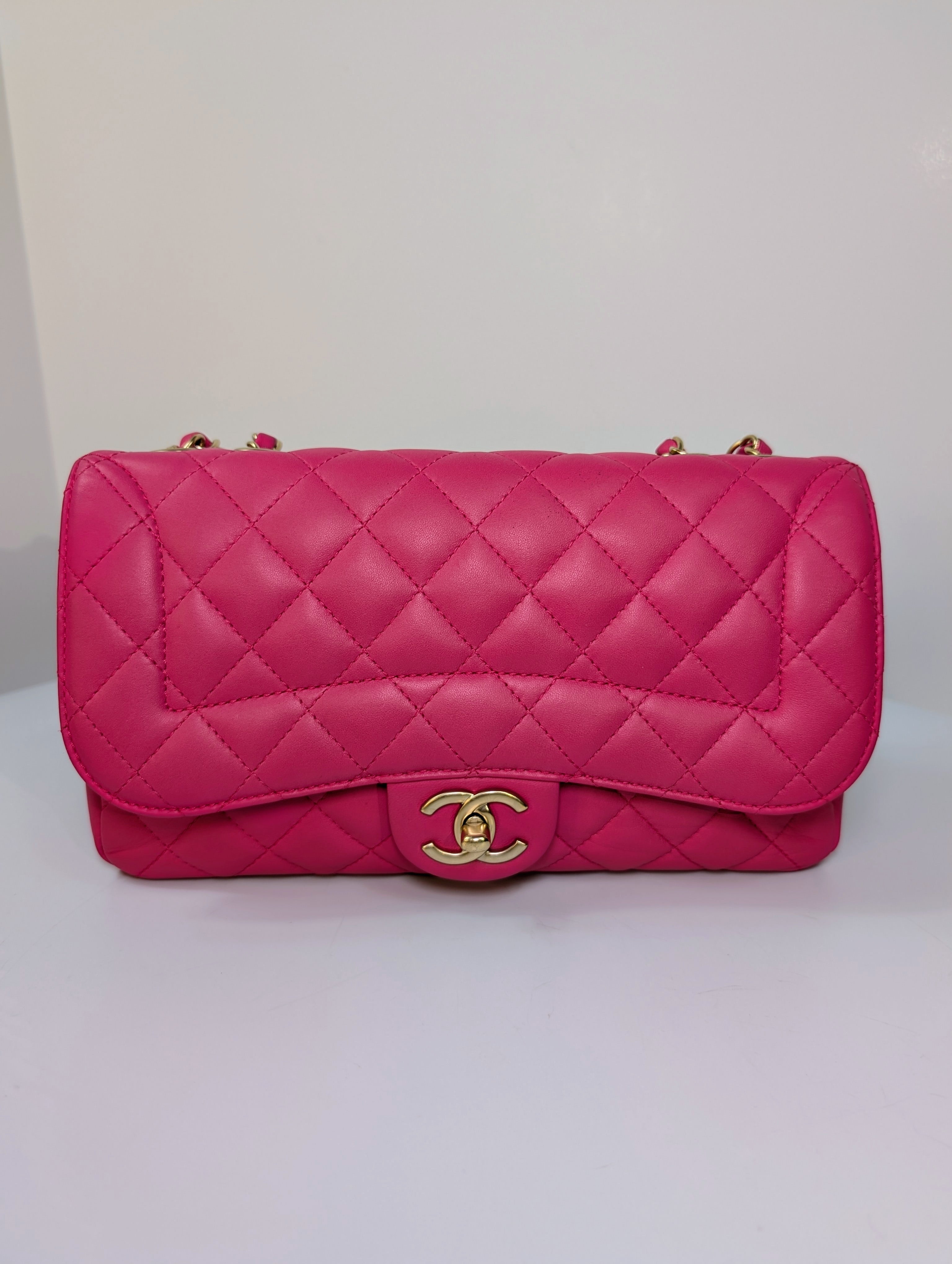 Chanel Pink Classic “Mini Mademoiselle” Medium Quilted Single Flap Bag