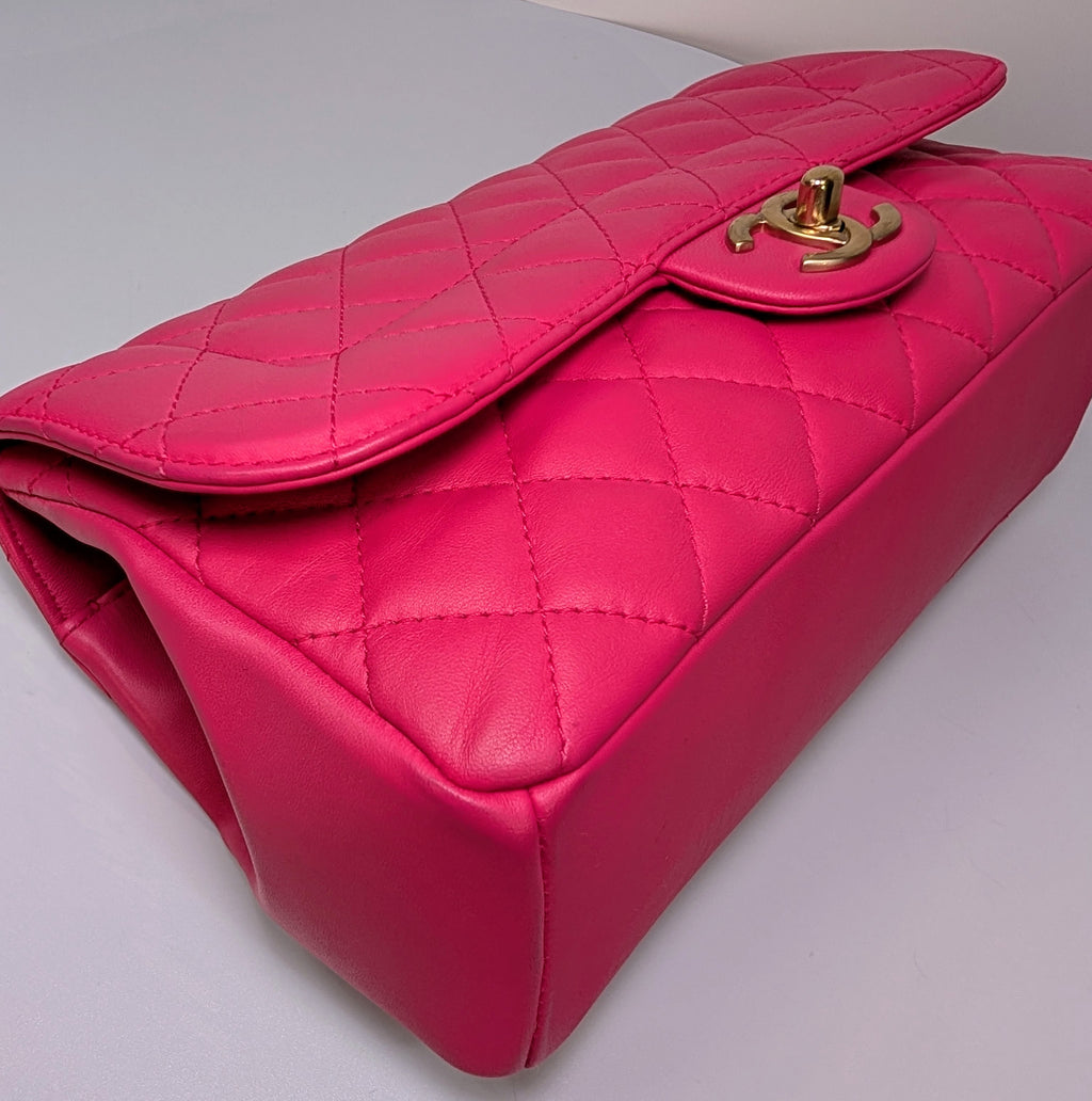 Chanel Pink Classic “Mini Mademoiselle” Medium Quilted Single Flap Bag
