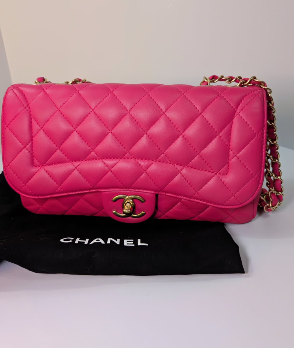 Chanel Pink Classic “Mini Mademoiselle” Medium Quilted Single Flap Bag