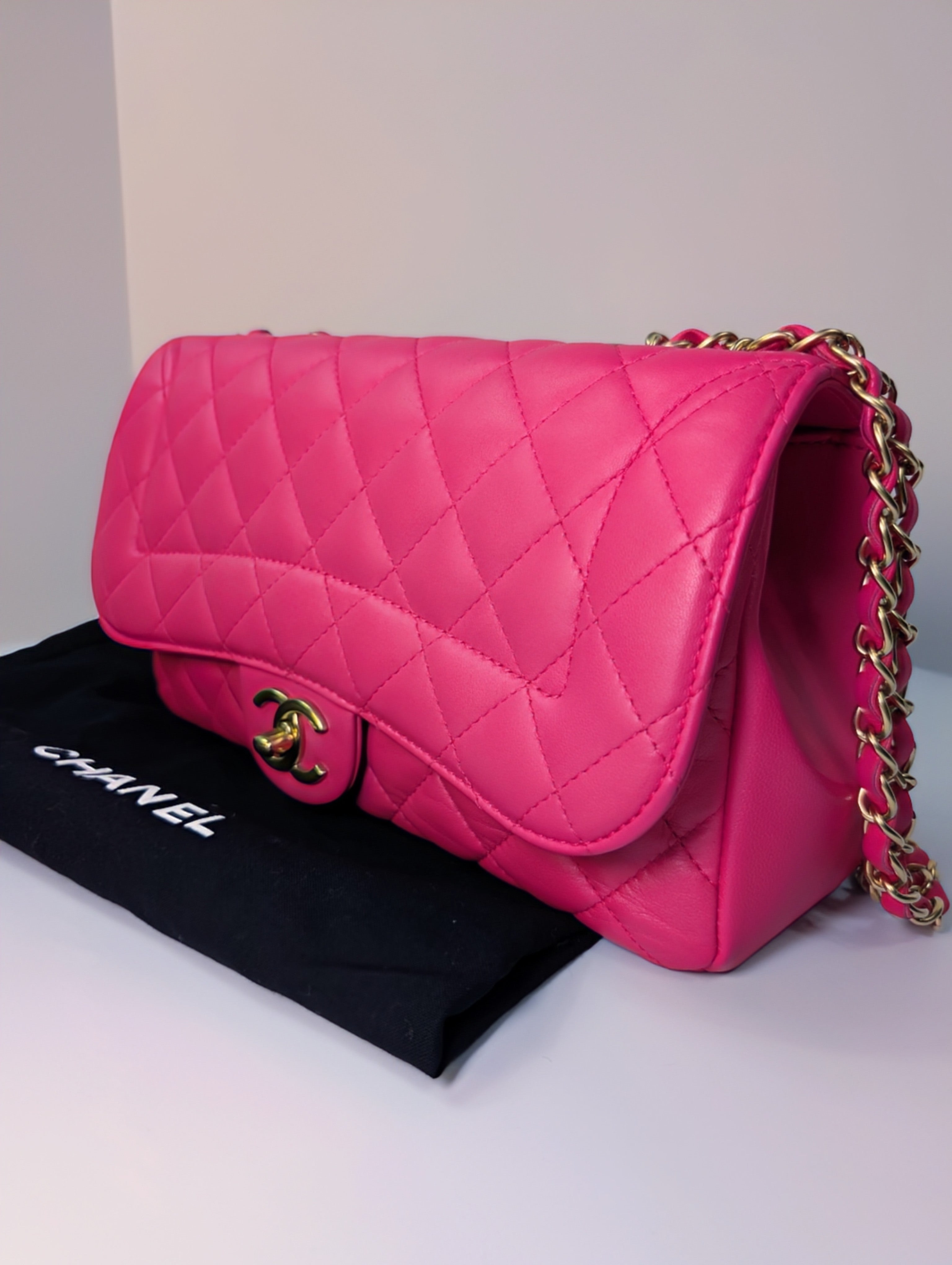 Chanel Pink Classic “Mini Mademoiselle” Medium Quilted Single Flap Bag