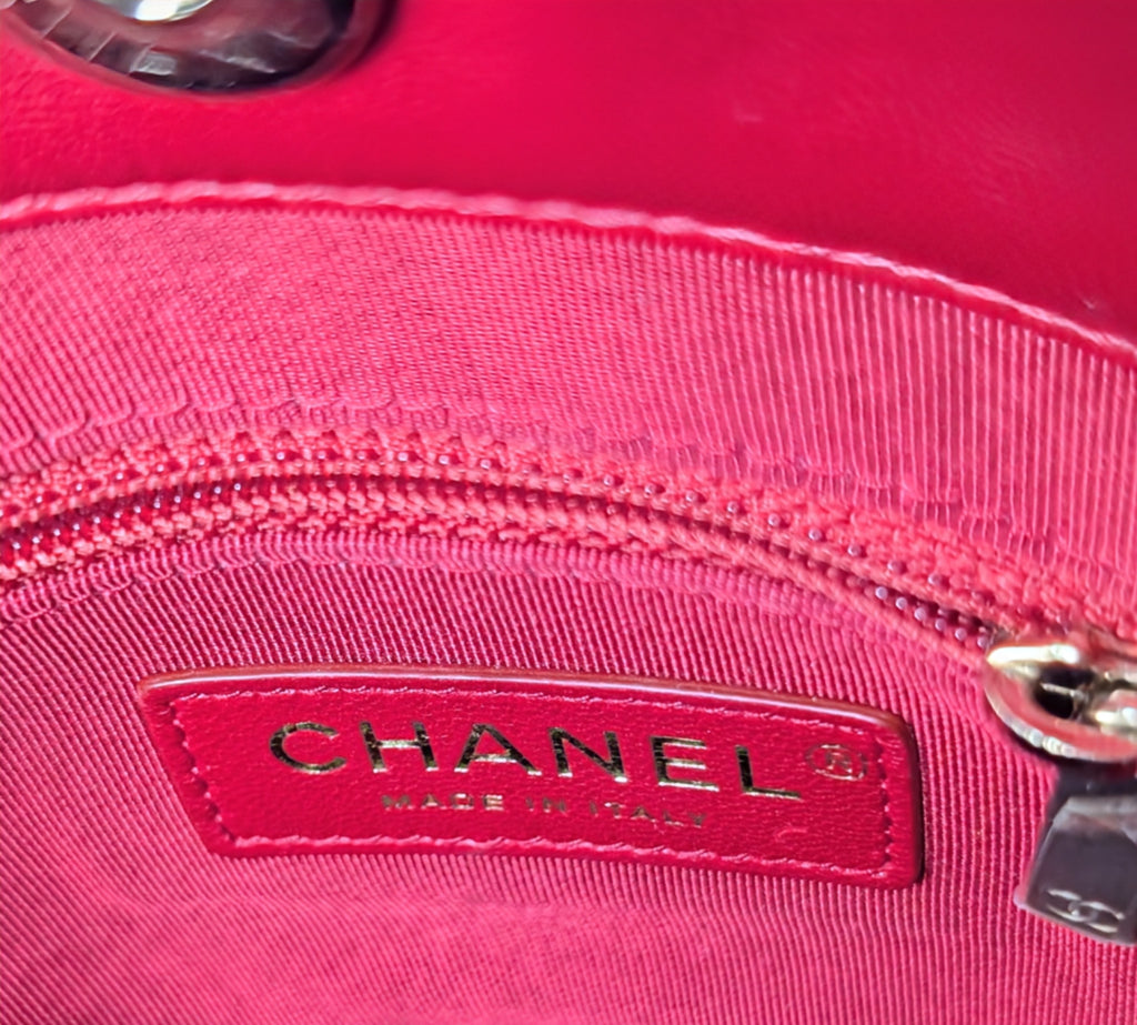 Chanel Limited-Edition Red Lambskin Runway Chain Cage Shopping Bag