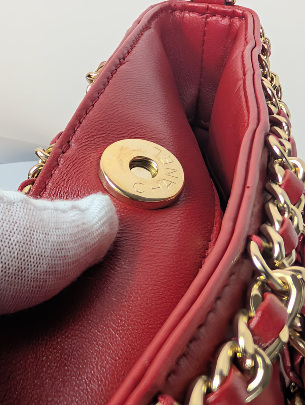 Chanel Limited-Edition Red Lambskin Runway Chain Cage Shopping Bag