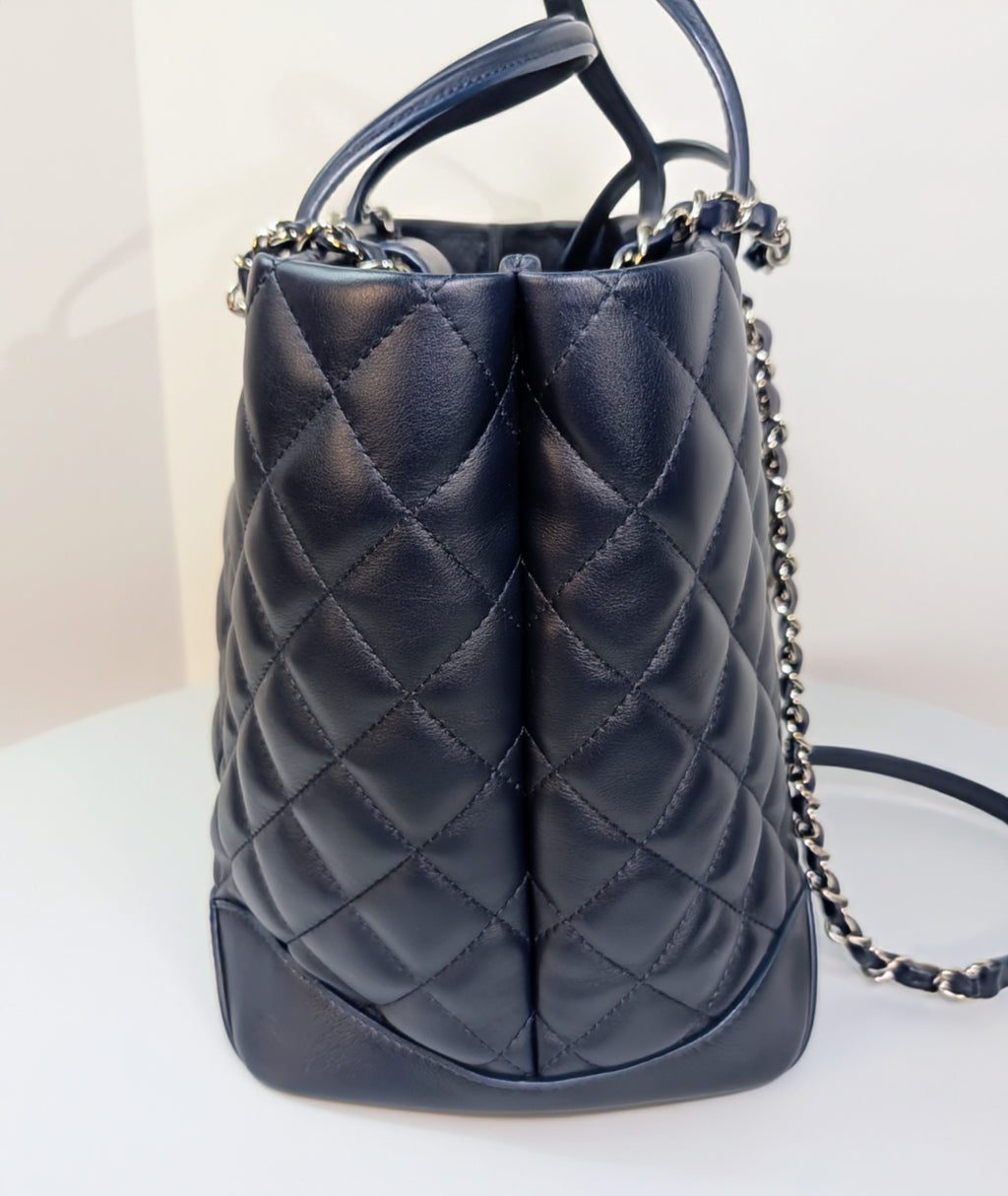 Chanel Midnight Navy Chanel Quilted Lambskin Large Shopping Tote (LST)